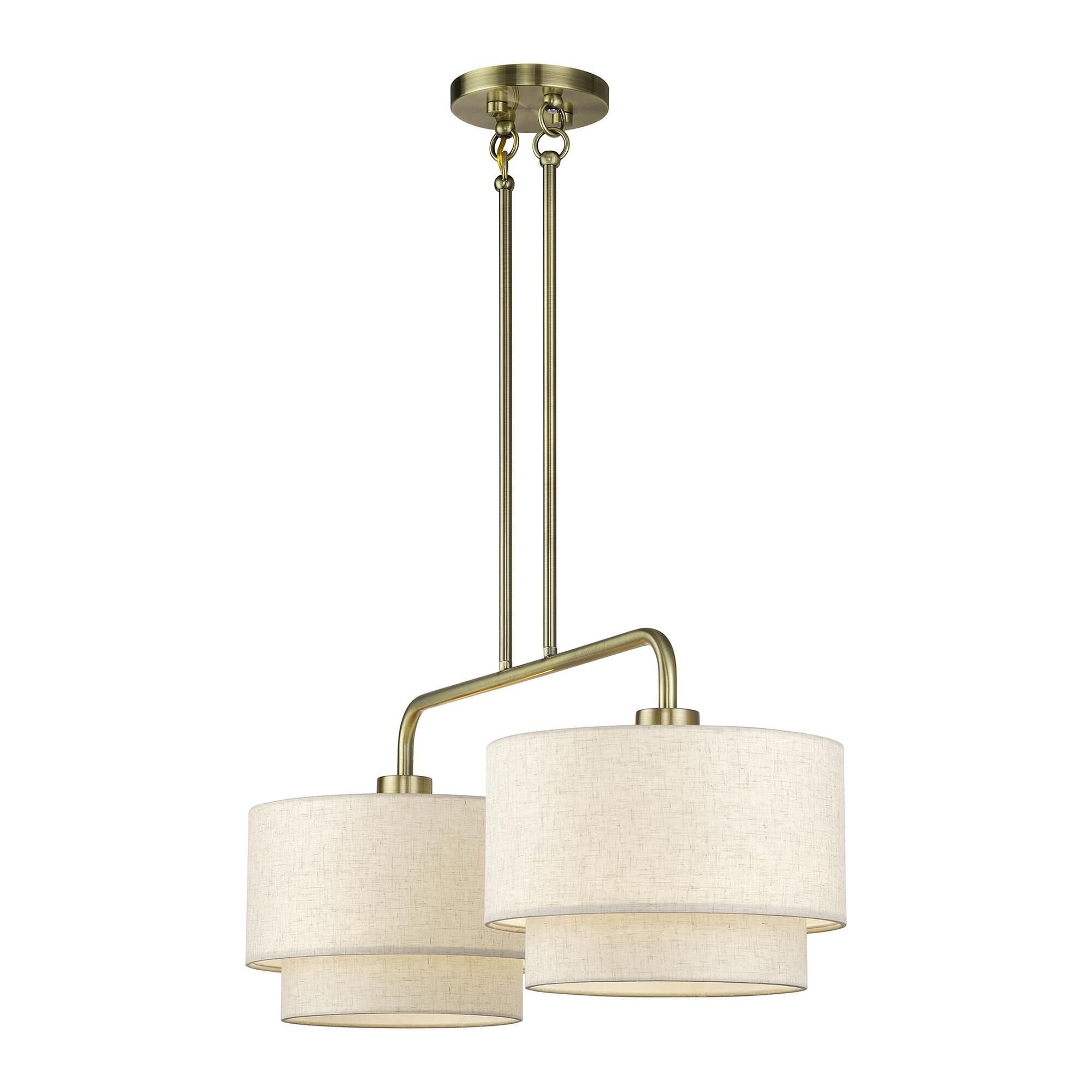 Shown in Antique Brass finish and Hand Crafted Oatmeal Color Fabric with White Color Inside shade
