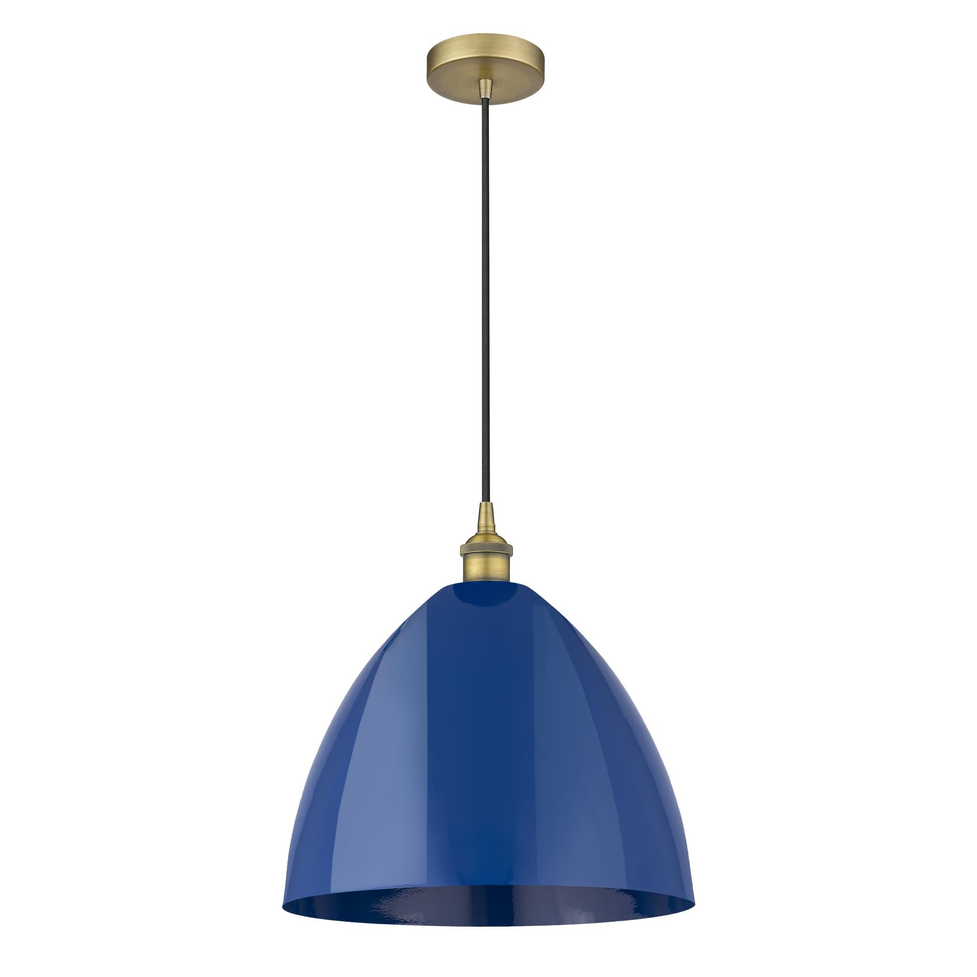 Shown in Brushed Brass finish and Blue Plymouth Dome shade