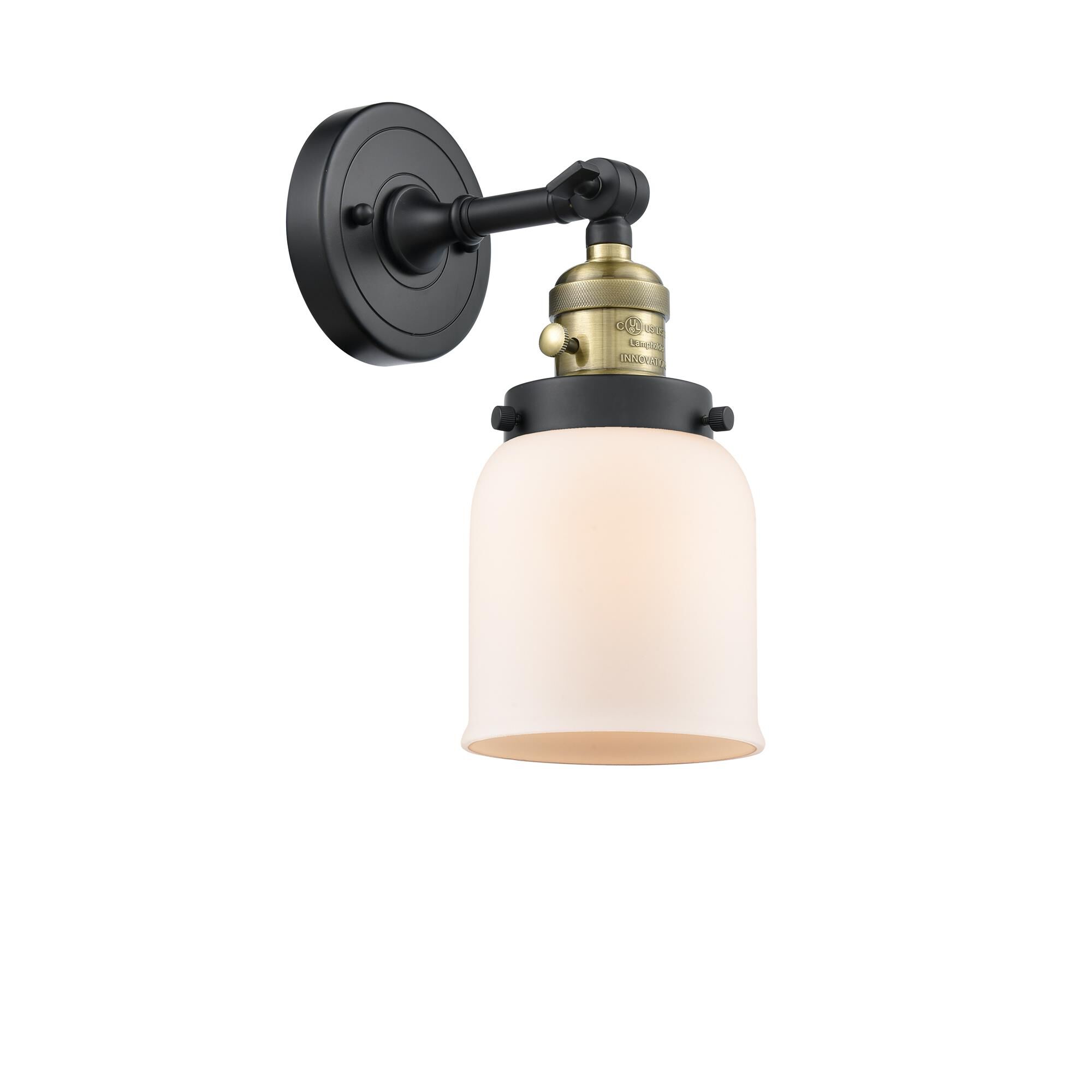 Shown in Black Antique Brass finish and Matte White Cased glass