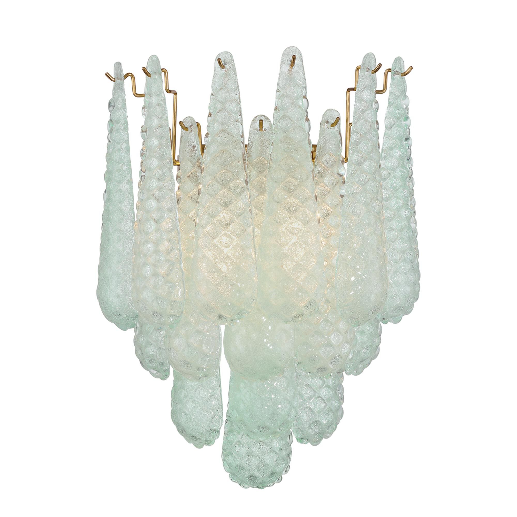 Shown in Aged Brass finish and Sand Green glass