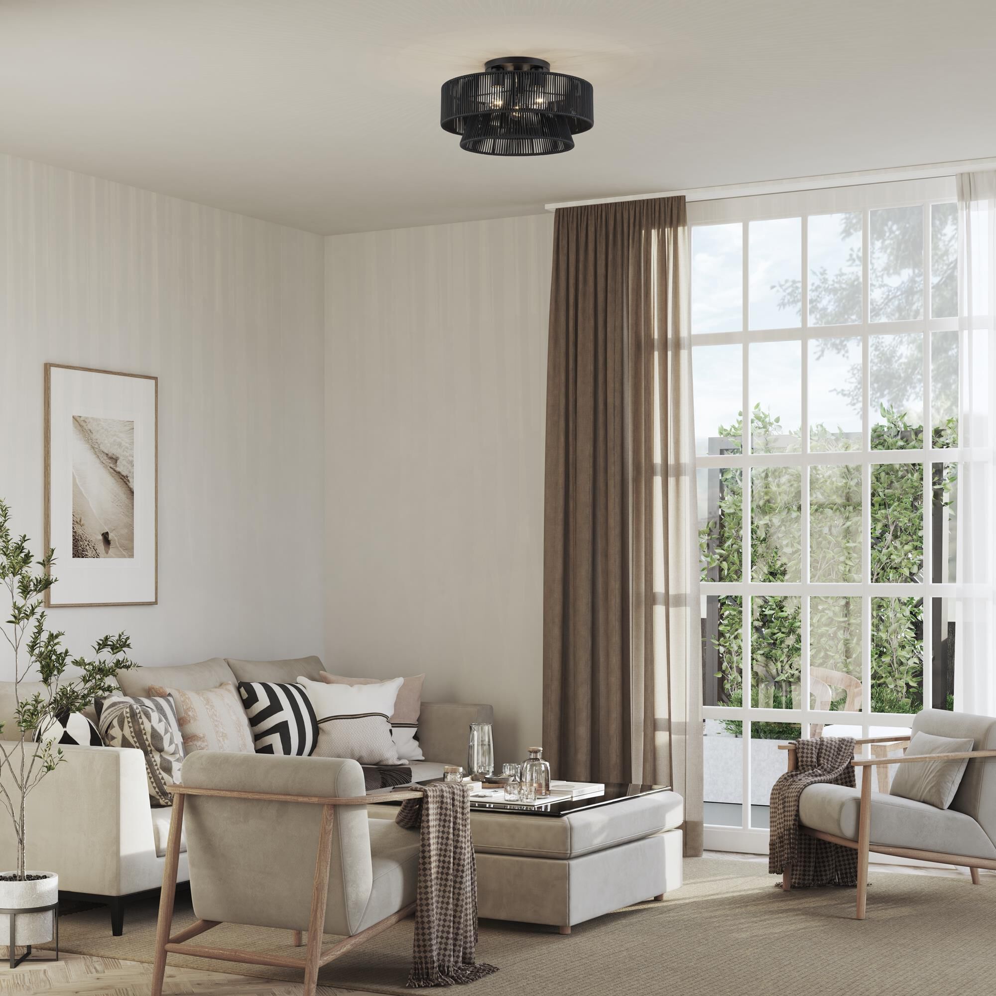 Shown in Black finish and Hand-Woven Parisian Night Color Polyester Rope shade