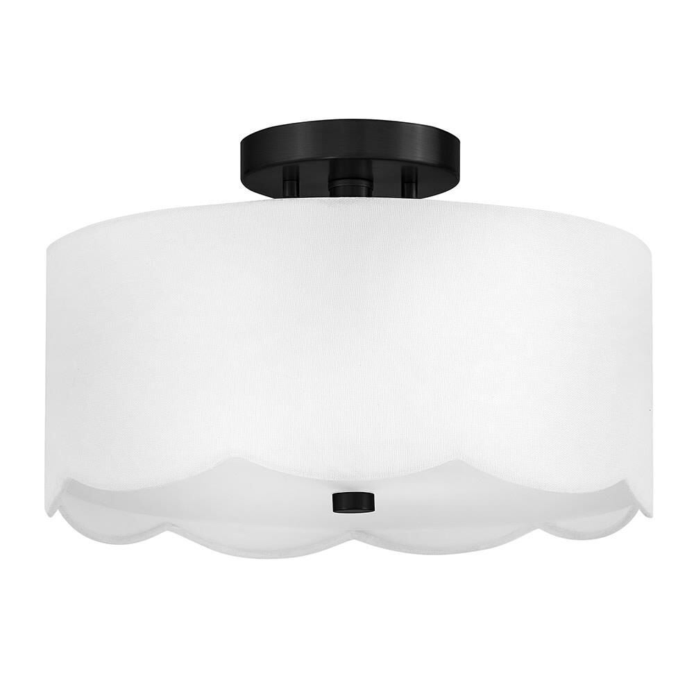 Shown in Black finish and Inside Etched glass and Off-White Linen shade