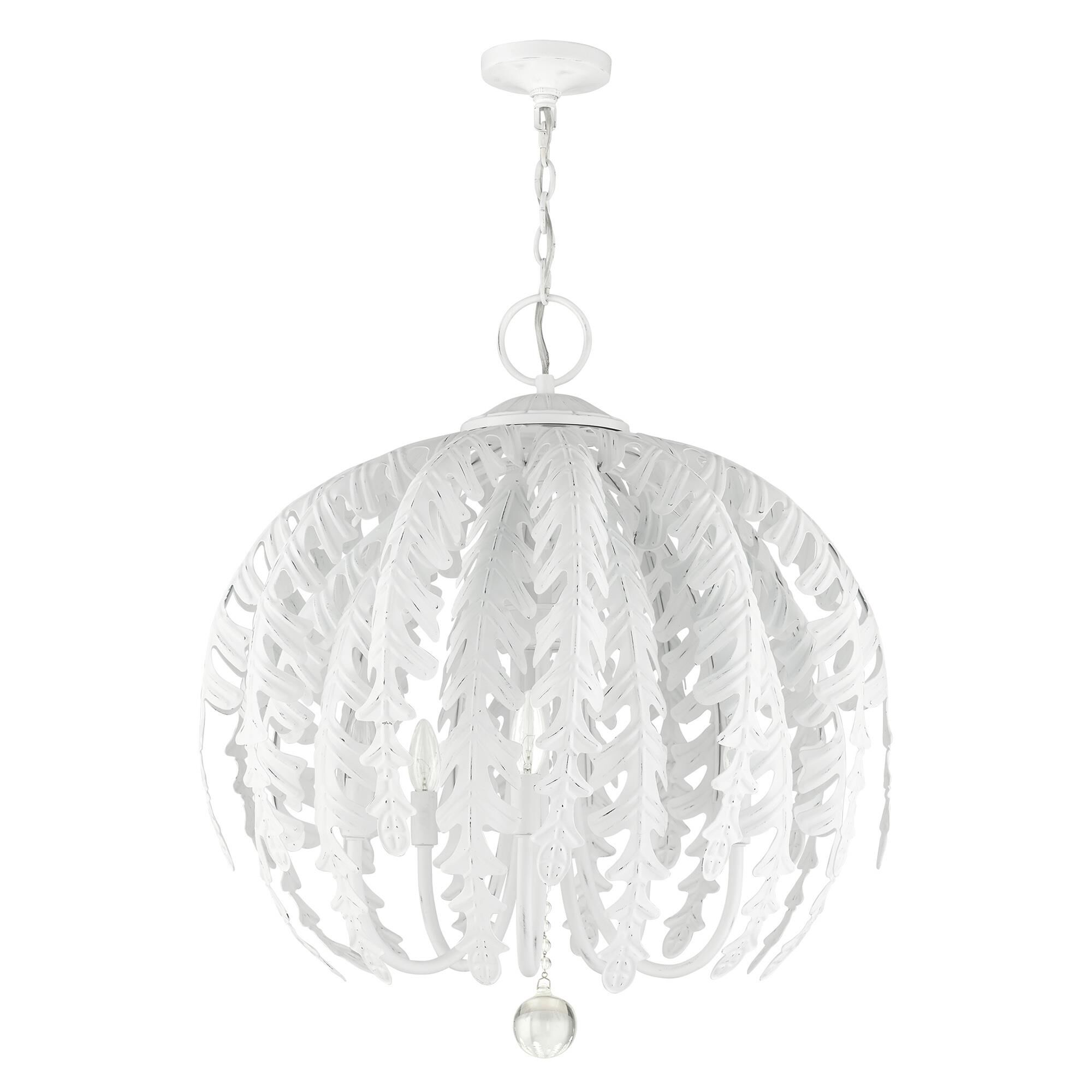 Shown in Antique White finish and Clear Crystal Ball glass and Antique White Metal shade