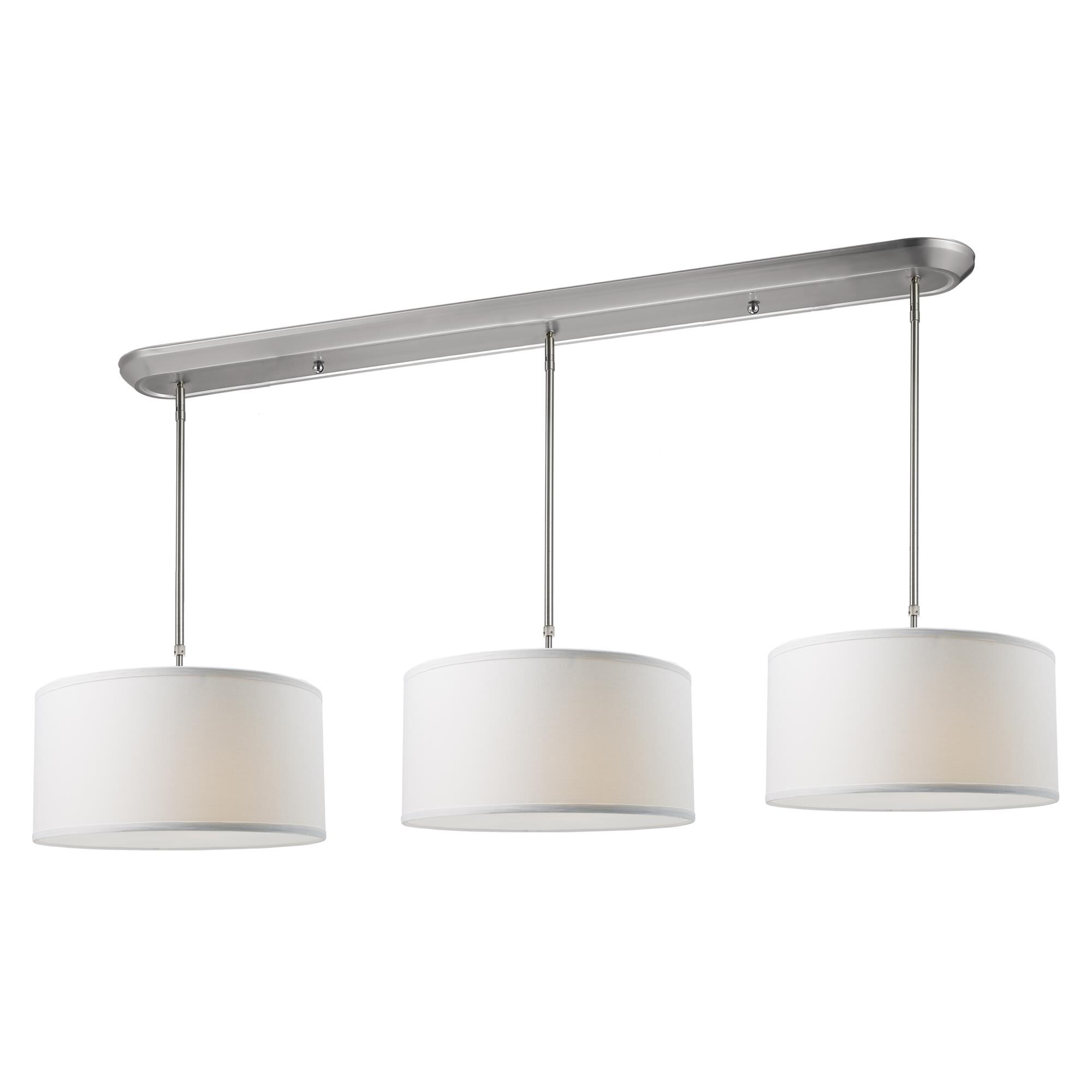 Shown in Brushed Nickel finish and Fabric glass and Fabric shade