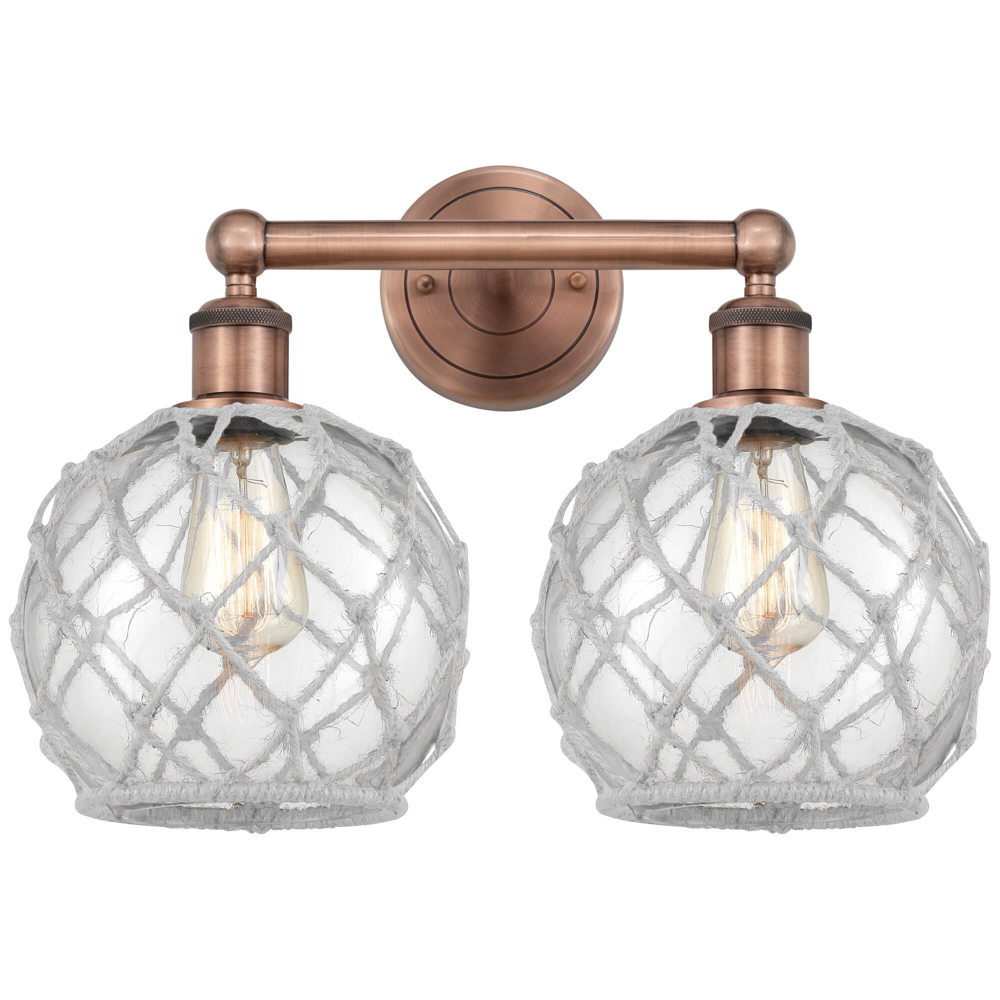 Shown in Antique Copper finish and Clear with White Rope glass