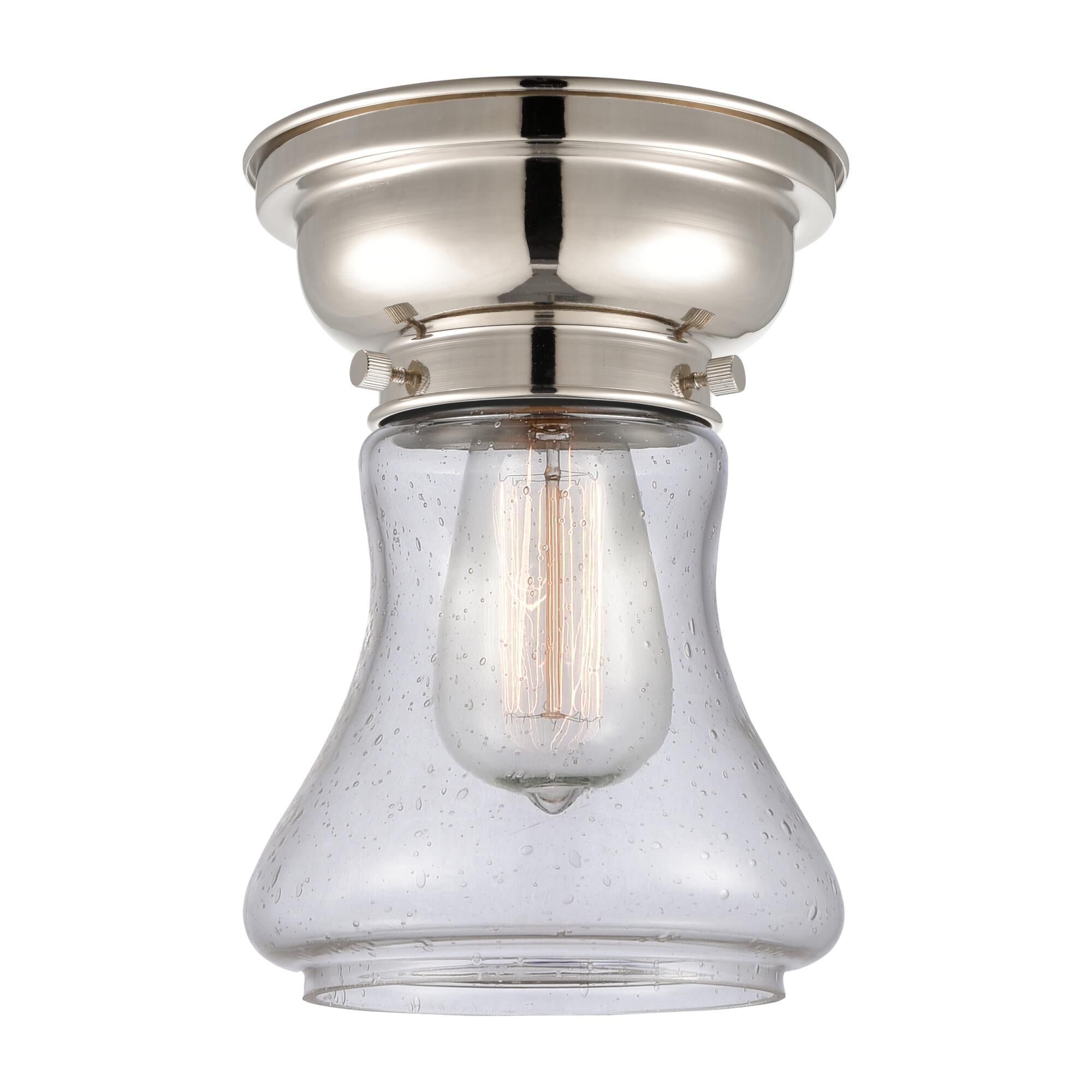 Shown in Polished Nickel finish and Bell glass and Glass shade