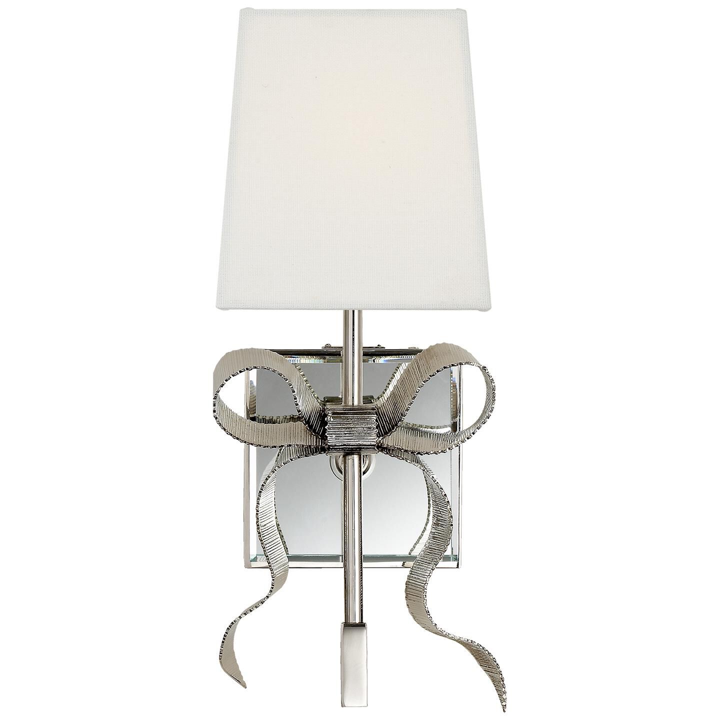 Shown in Polished Nickel finish and Linen Shield Square shade