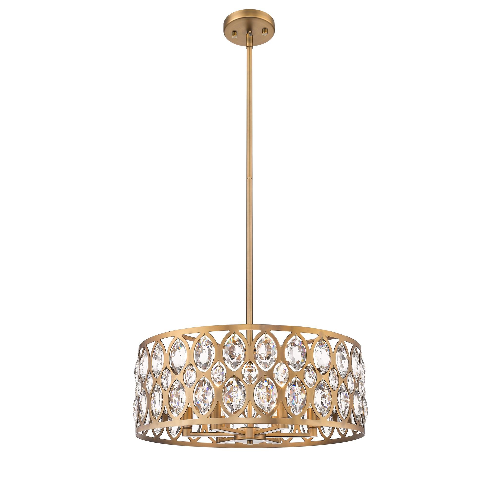 Shown in Heirloom Brass finish and Crystal glass and Crystal shade