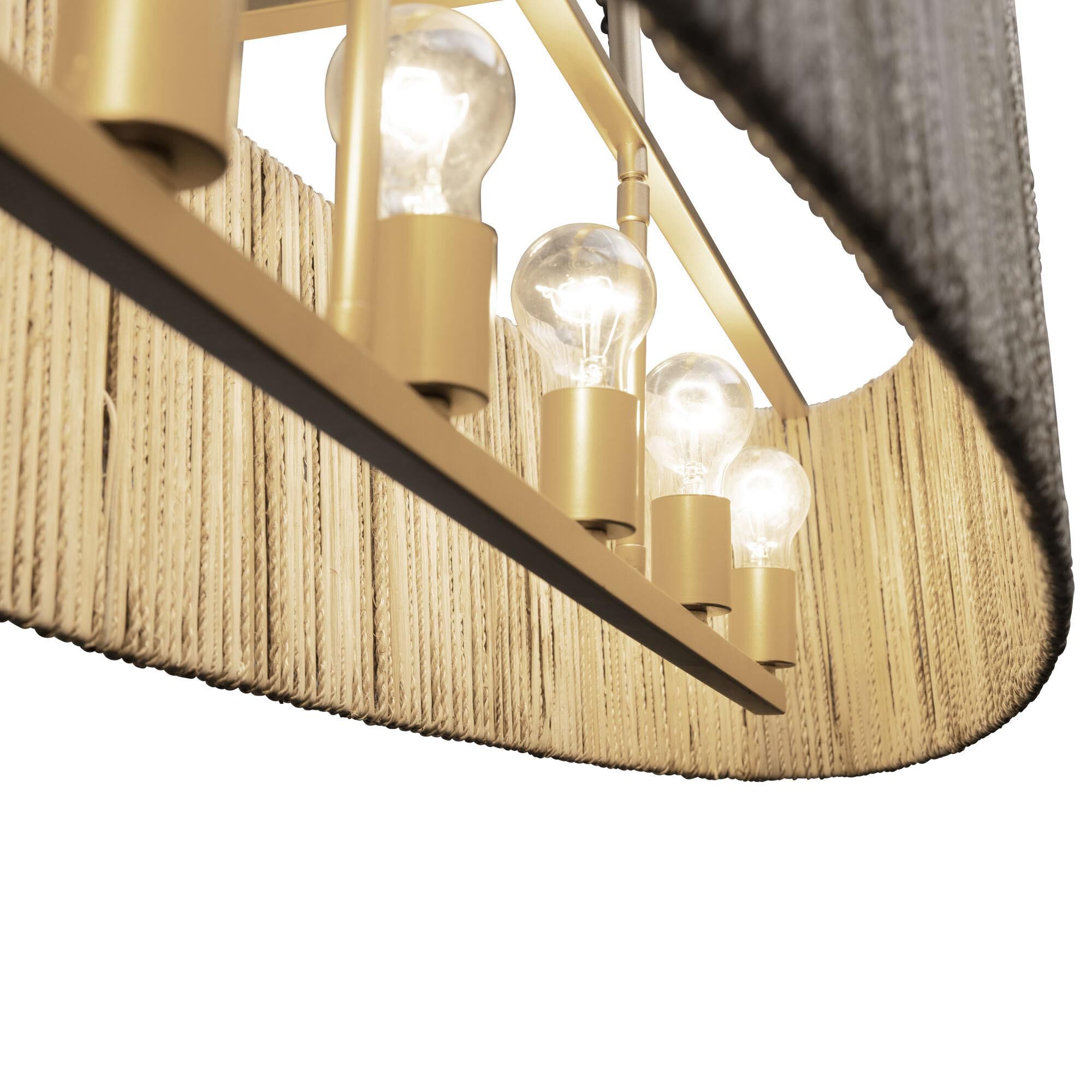 Shown in French Gold finish and Natural Rattan And Abaca Rope shade