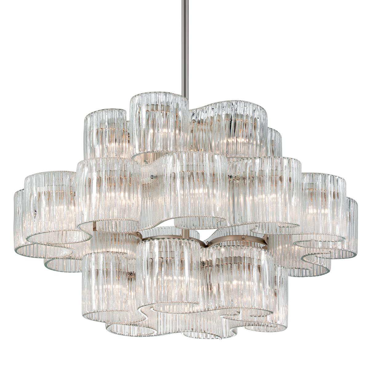 Shown in Satin Silver Leaf finish and Clear glass and Hand-crafted Venetian Glass shade