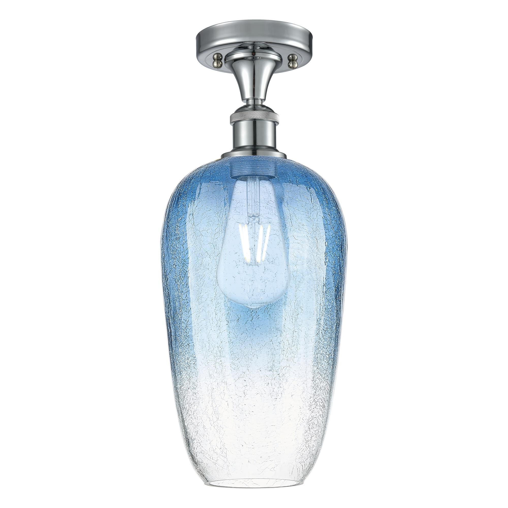 Shown in Polished Chrome finish and Sapphire Blue glass