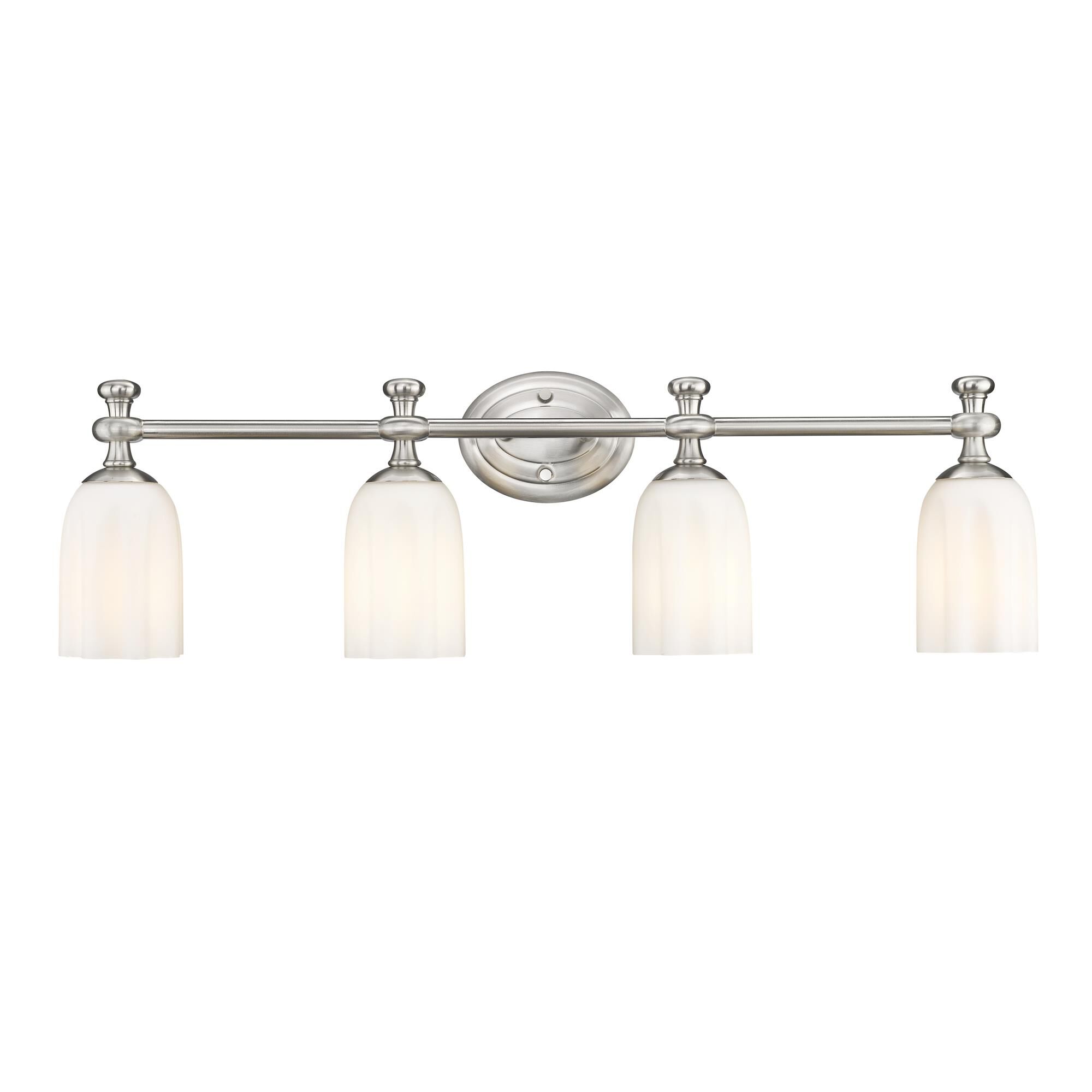 Shown in Brushed Nickel finish and Opal Etched glass and Opal Etched shade