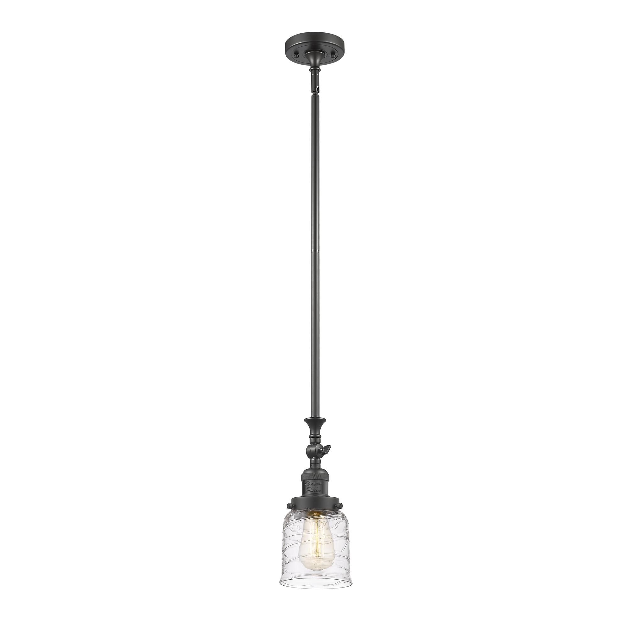 Shown in Oil Rubbed Bronze finish and Clear Deco Swirl glass