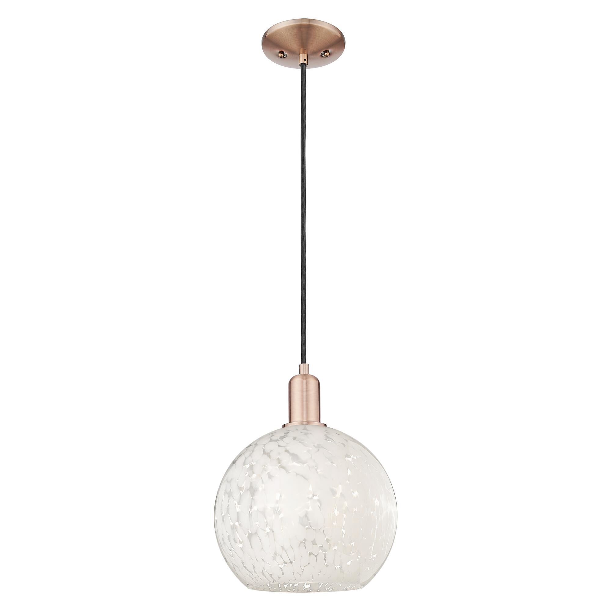 Shown in Antique Copper finish and White Mouchette glass