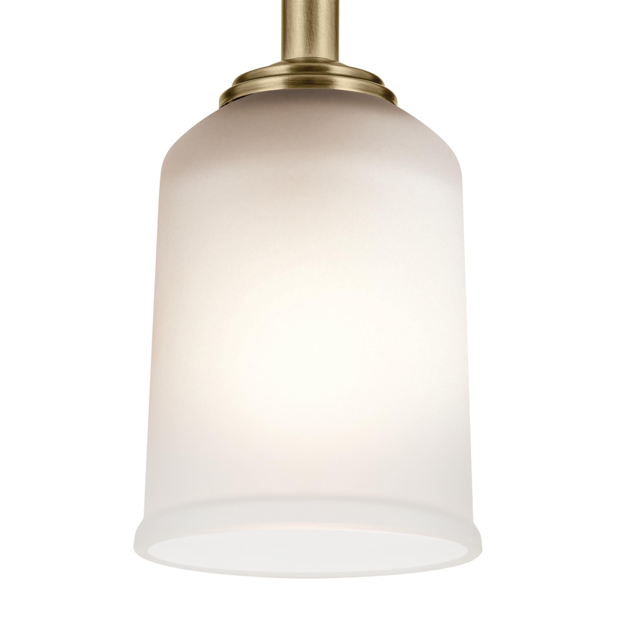 Shown in Natural Brass finish and Clear Satin Etched glass