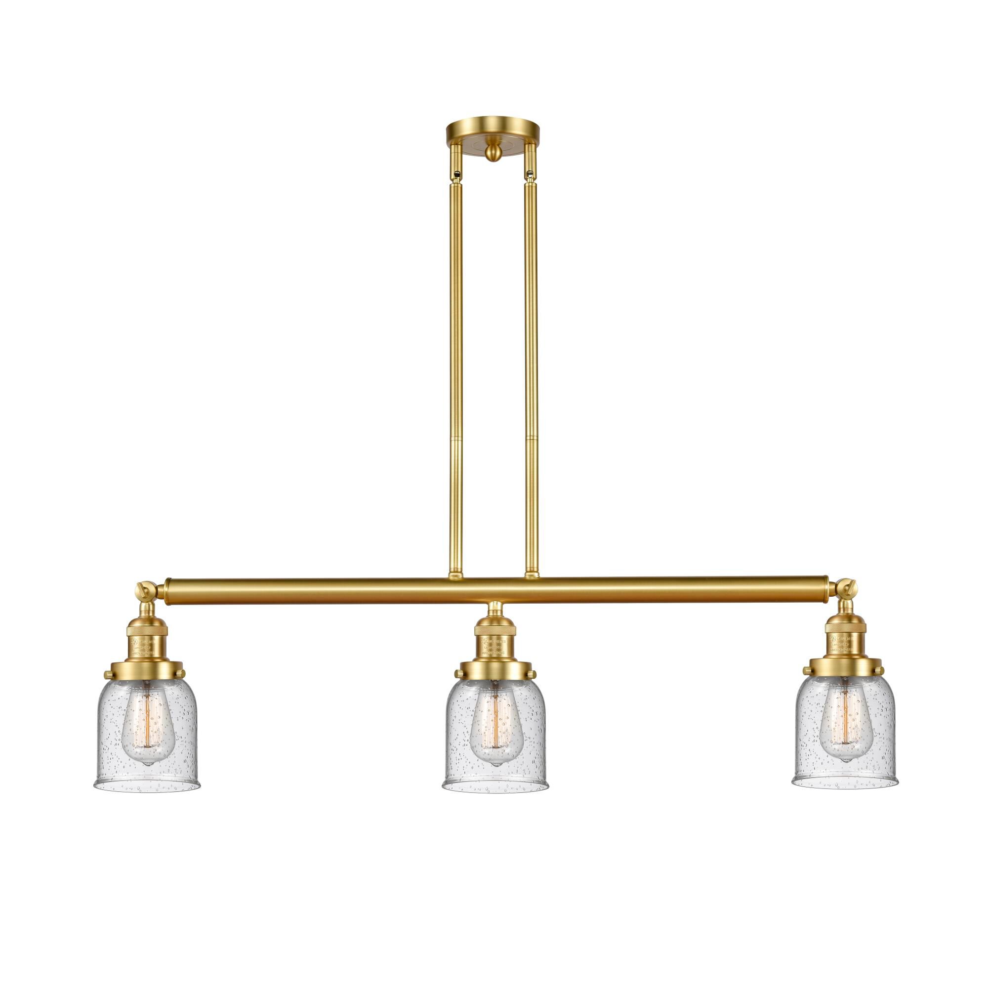 Shown in Satin Gold finish and Seedy Small Bell glass
