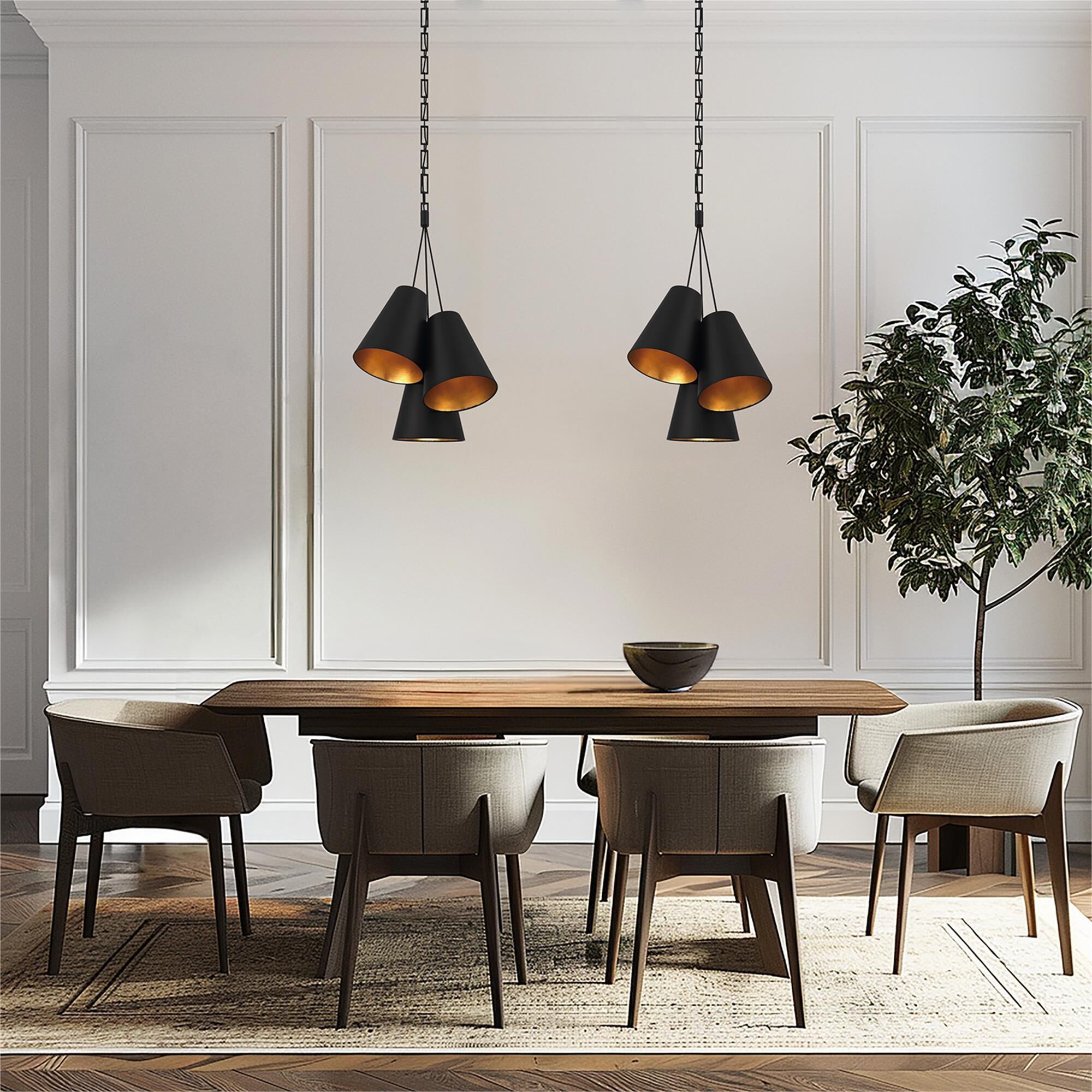 Shown in Matte Black and Antique Gold finish and Steel shade