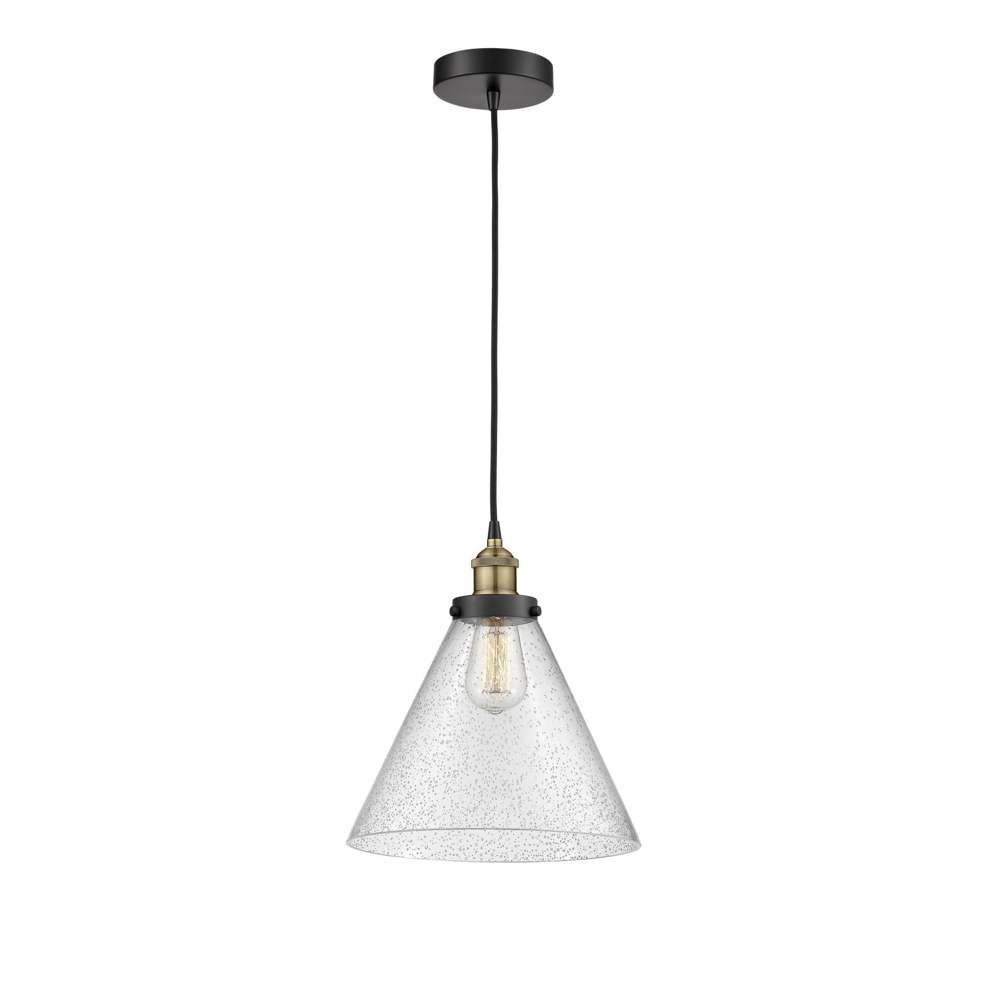 Shown in Black Antique Brass finish and Seedy glass