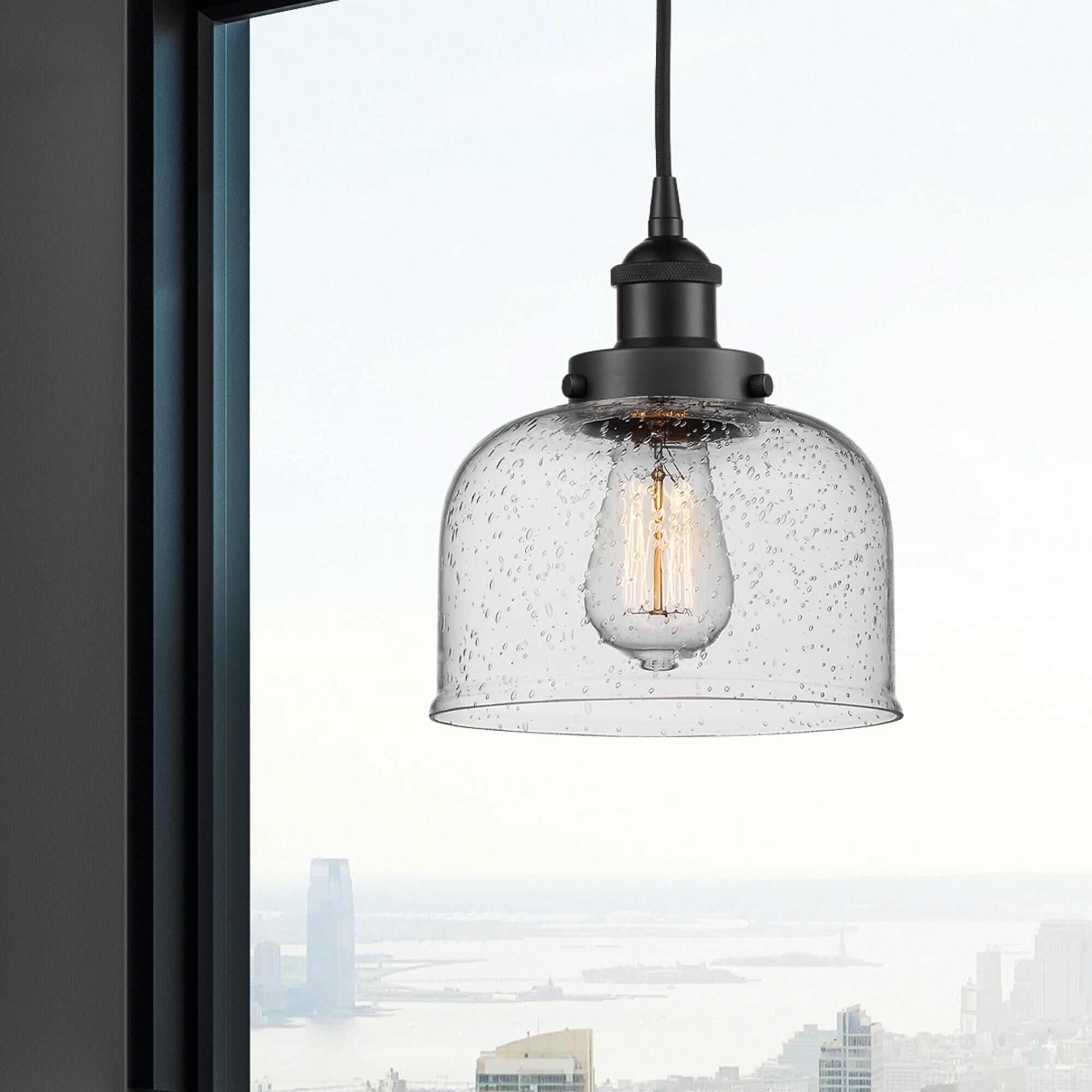 Shown in Matte Black finish and Seedy glass