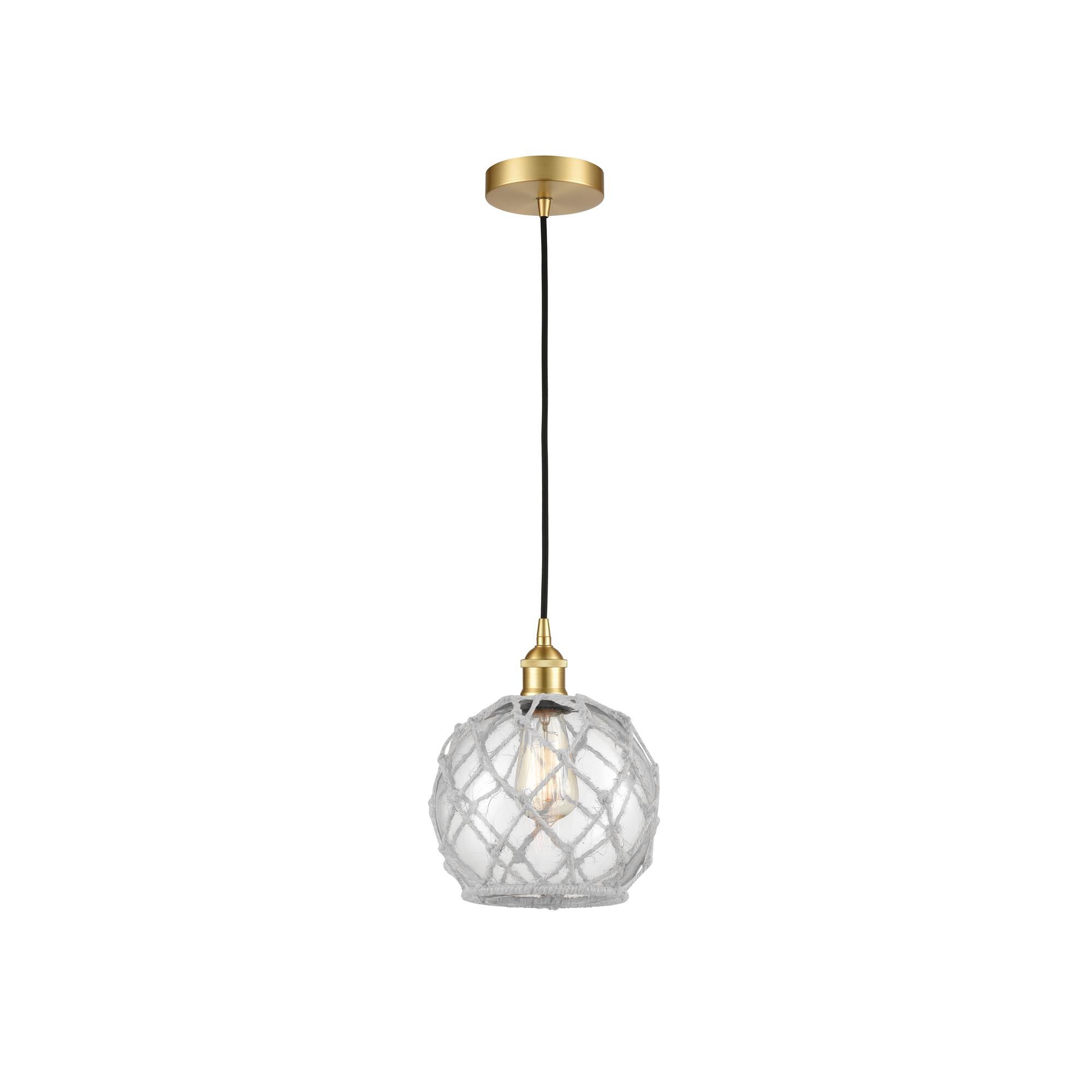 Shown in Satin Gold finish and Clear Farmhouse With White Rope glass and No Shade shade