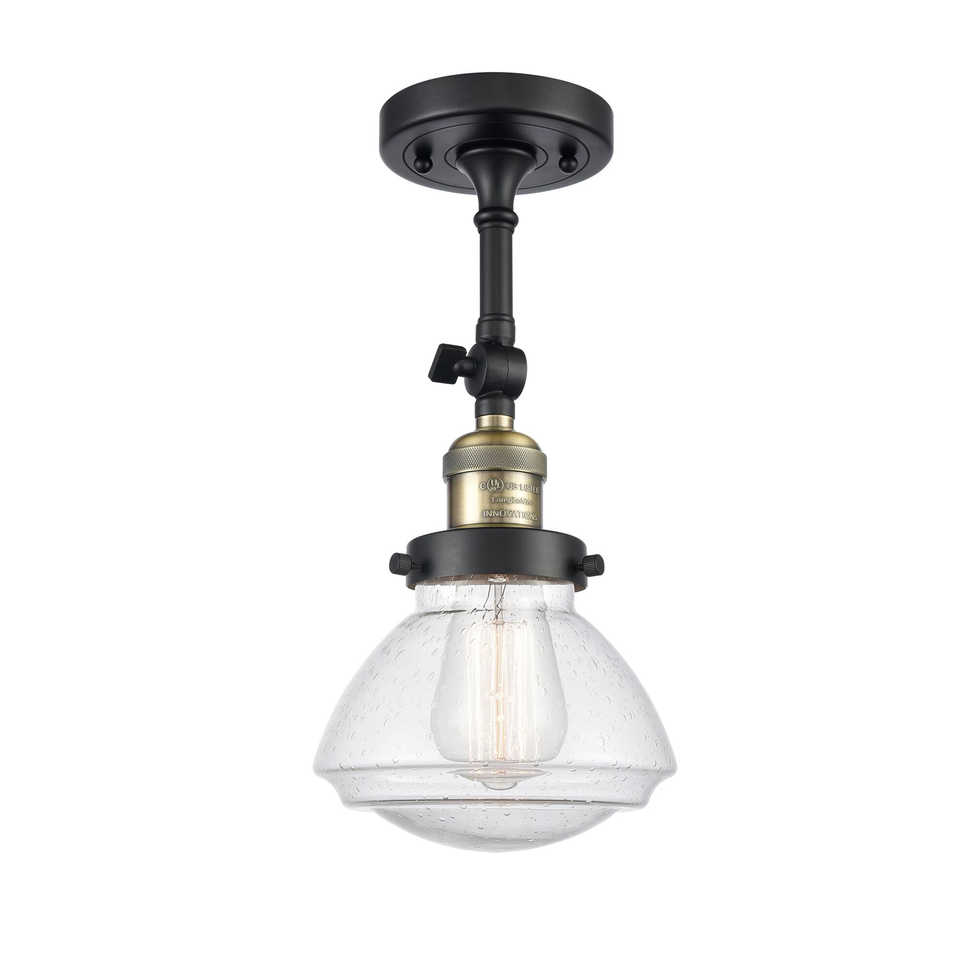 Shown in Black Antique Brass finish and Bell glass and Glass shade and Bulb Tint - Amber accent