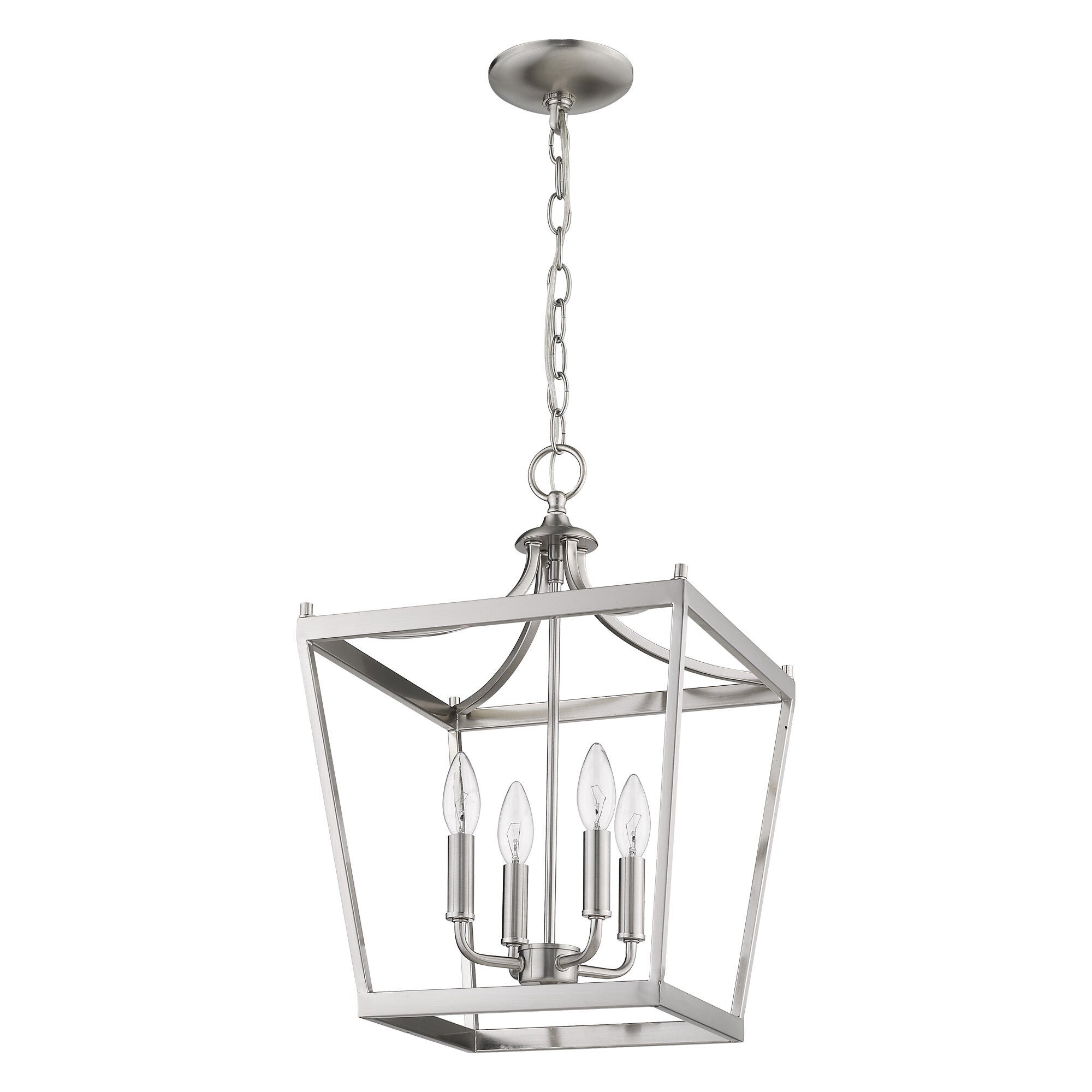 Shown in Satin Nickel finish and -- glass and -- shade
