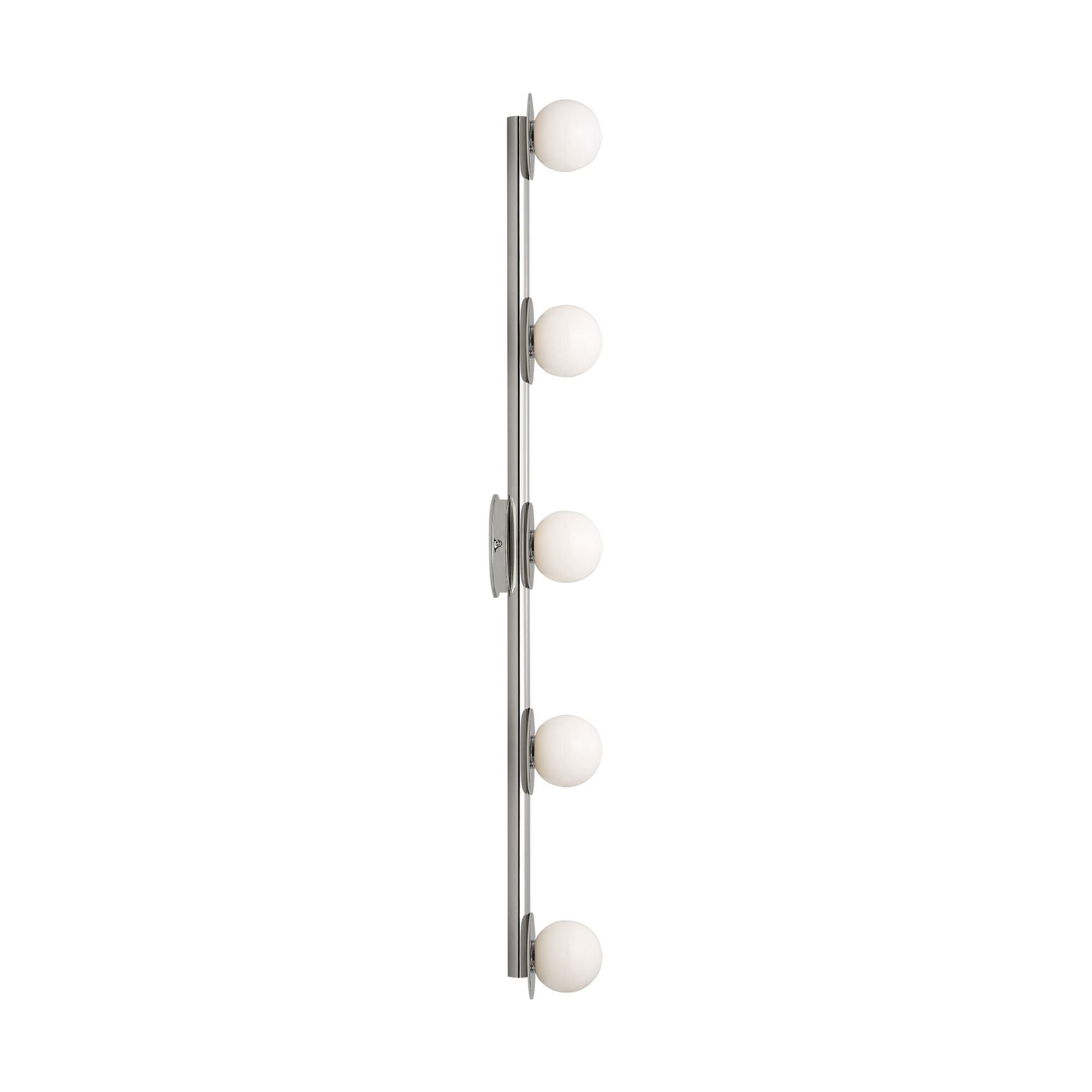 Shown in Polished Nickel finish and Milk glass