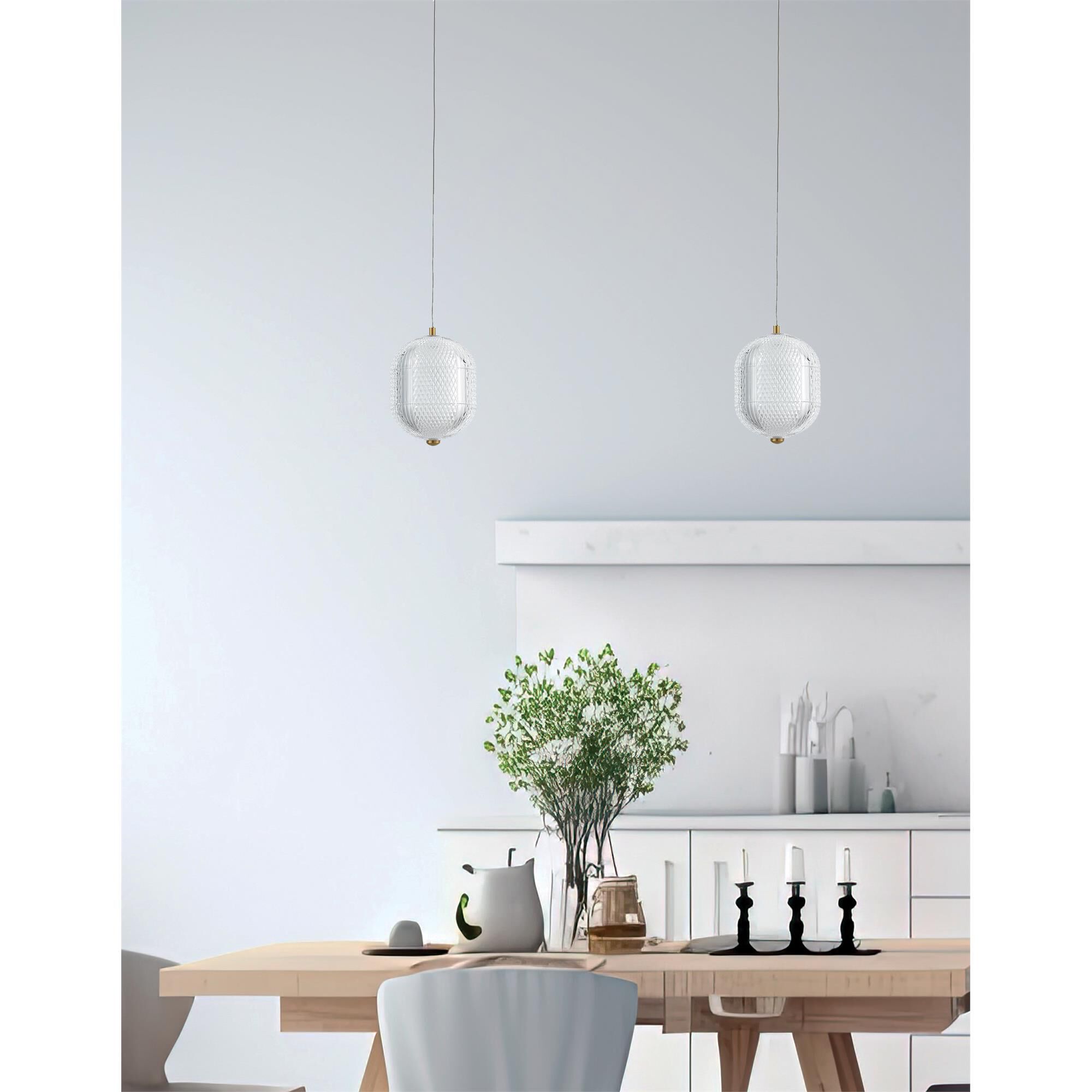 Shown in Aged Brass finish and Clear glass