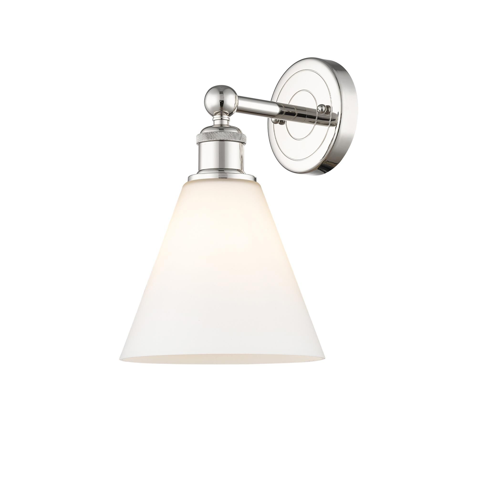 Shown in Polished Nickel finish and Matte White glass