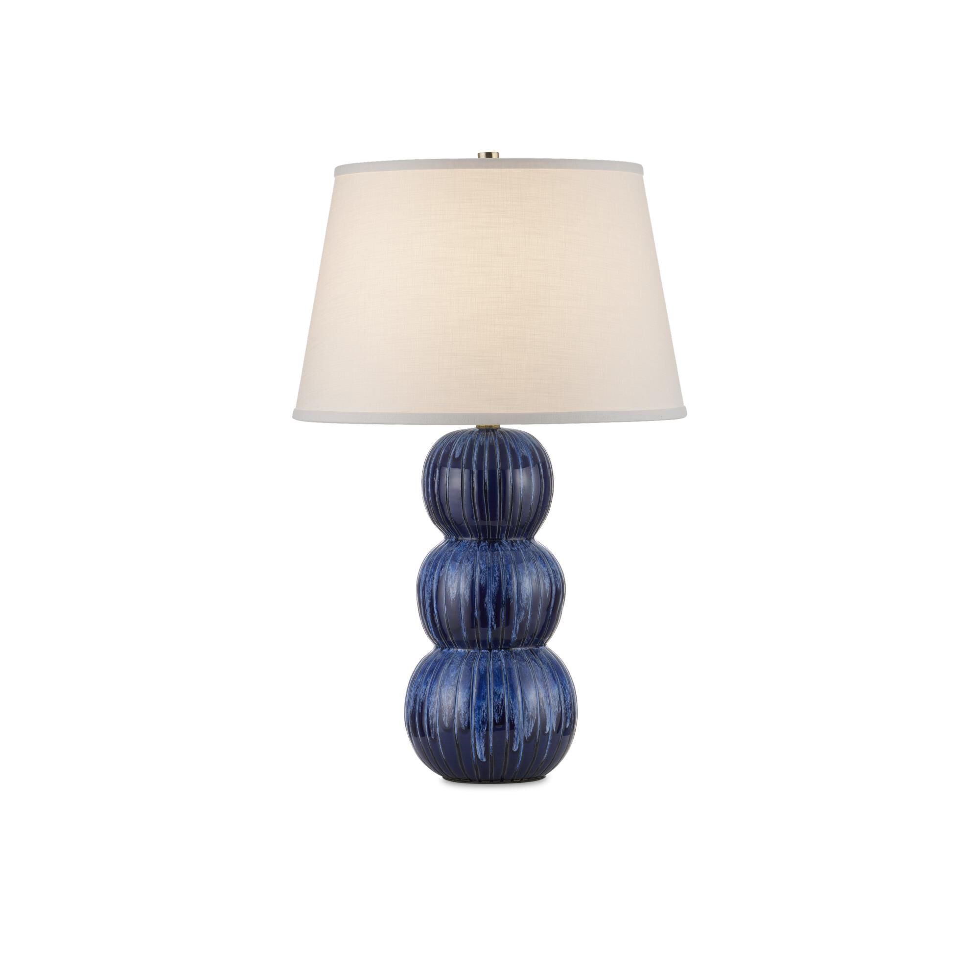 Shown in Blue finish and Off-White Linen shade