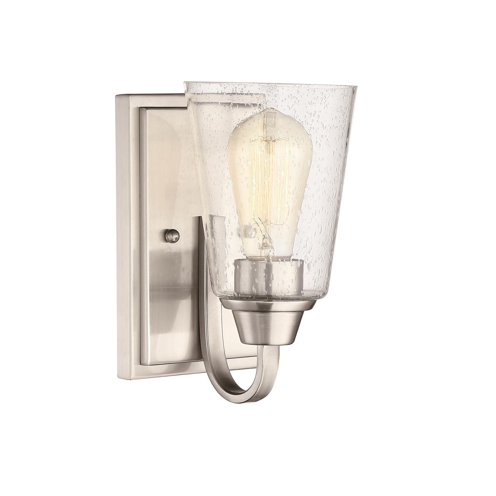 Shown in Brushed Polished Nickel finish and Clear Seeded glass and Glass shade