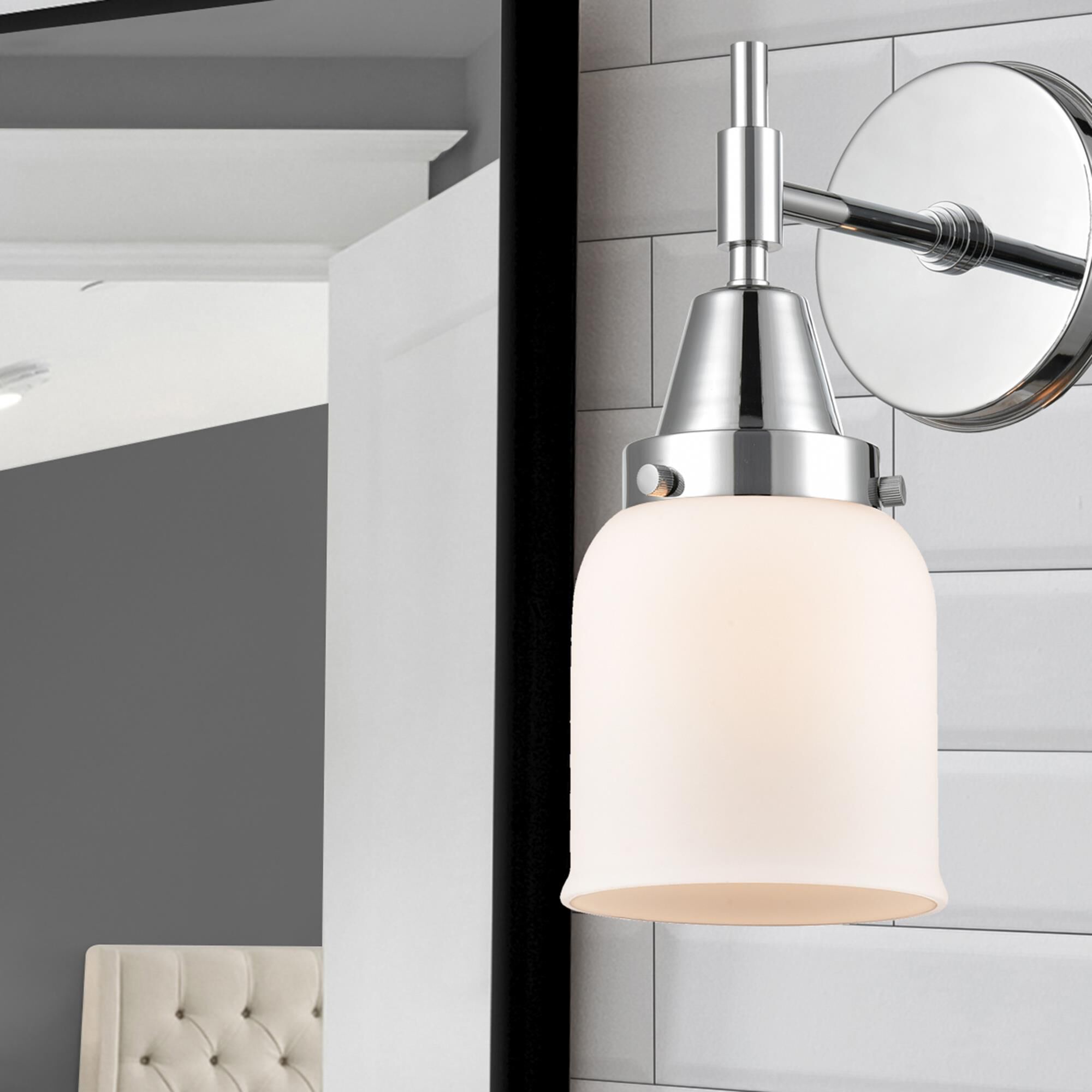 Shown in Polished Chrome finish and Matte White Cased Large Cone glass