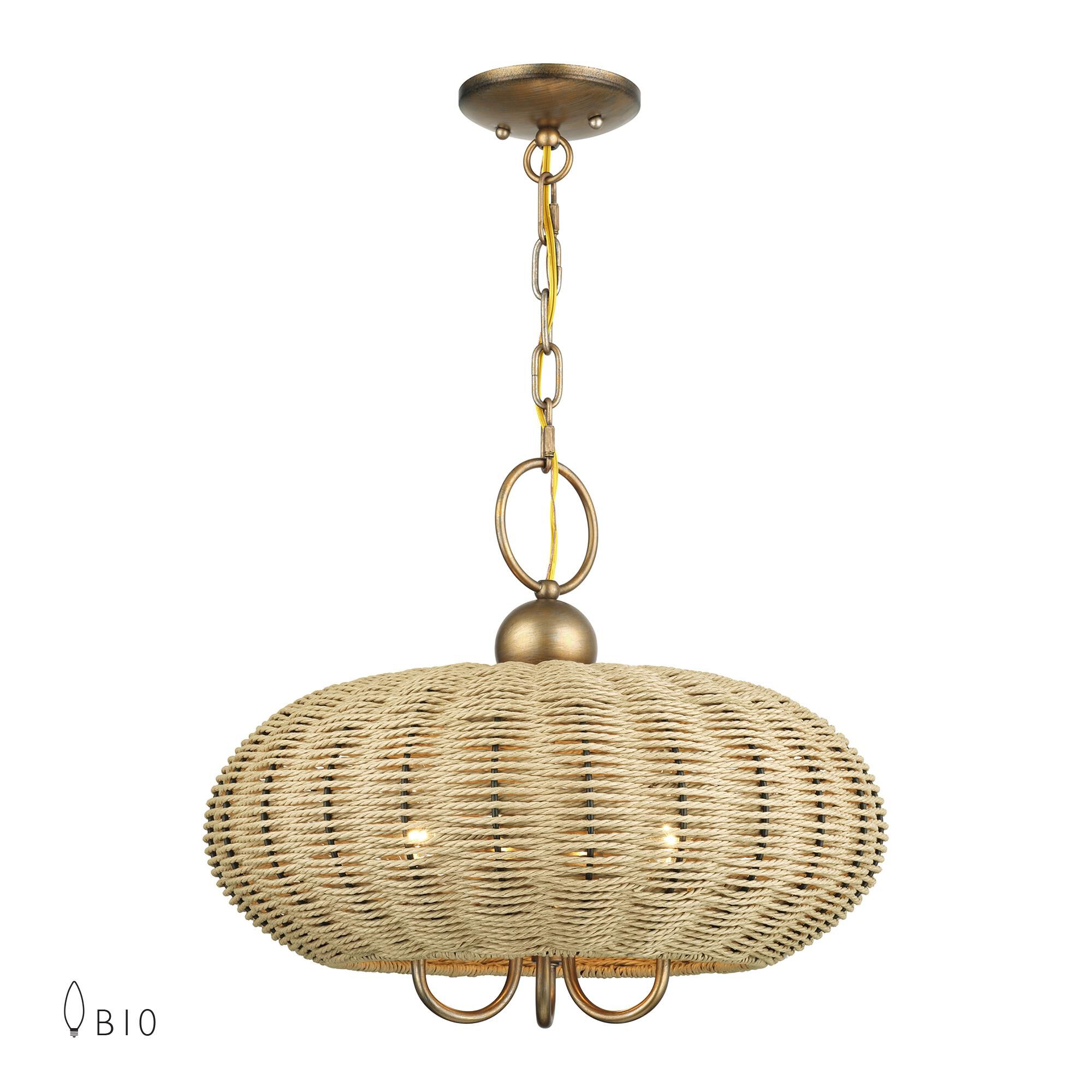 Shown in Antique Gold Leaf finish and Hand-Woven French Beige Paper Rope shade