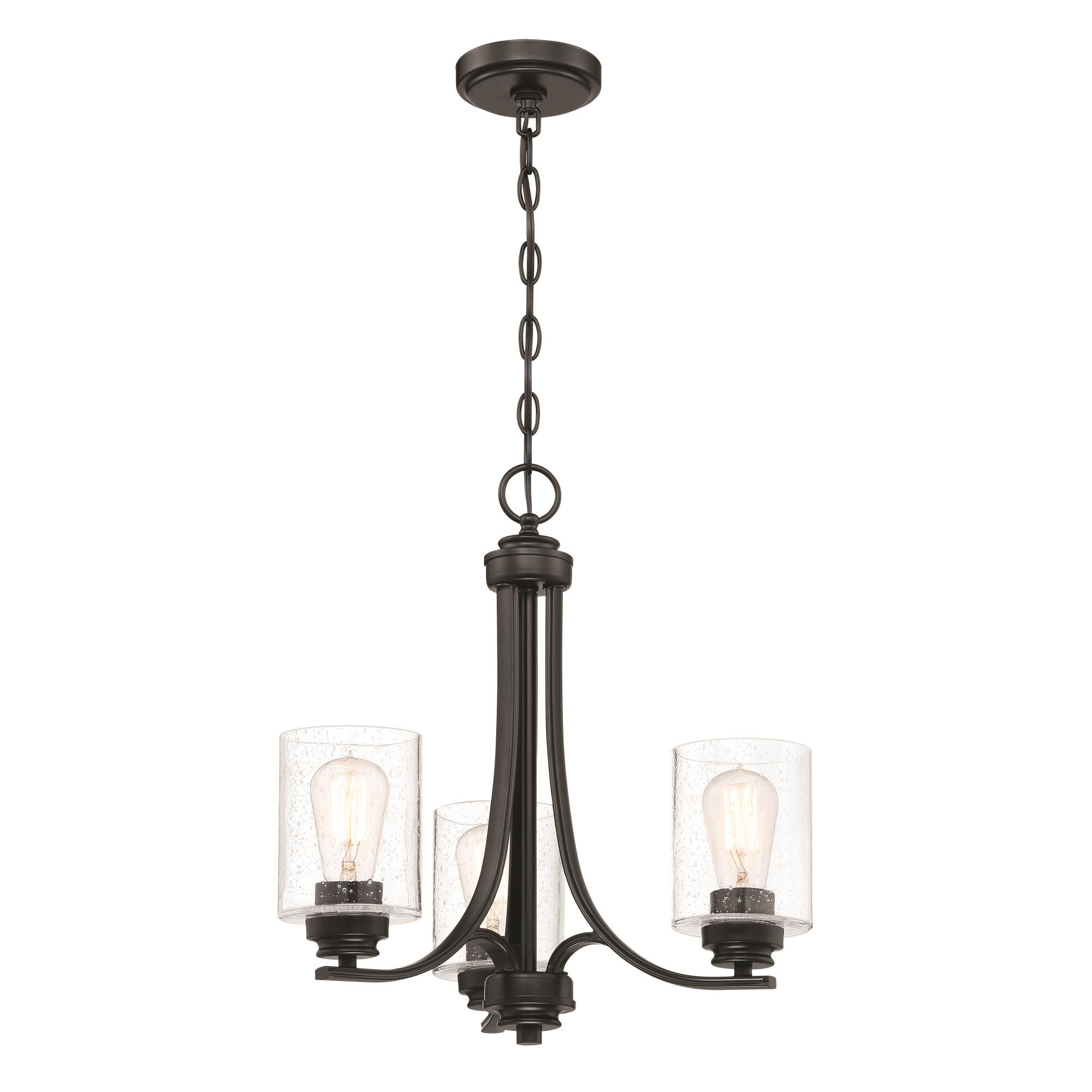 Shown in Flat Black finish and Clear Seeded glass and Glass shade
