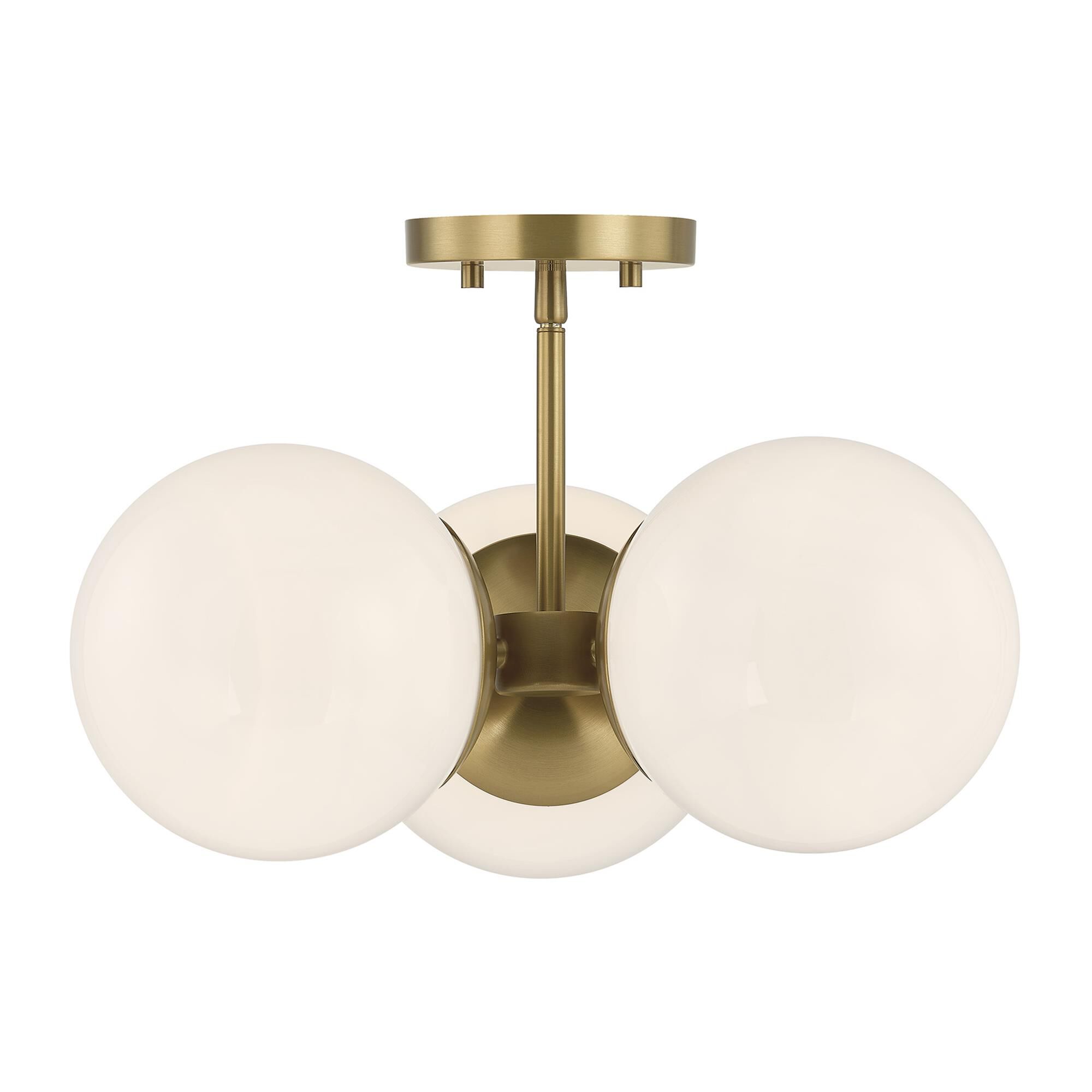 Shown in Warm Brass finish and White Opal glass