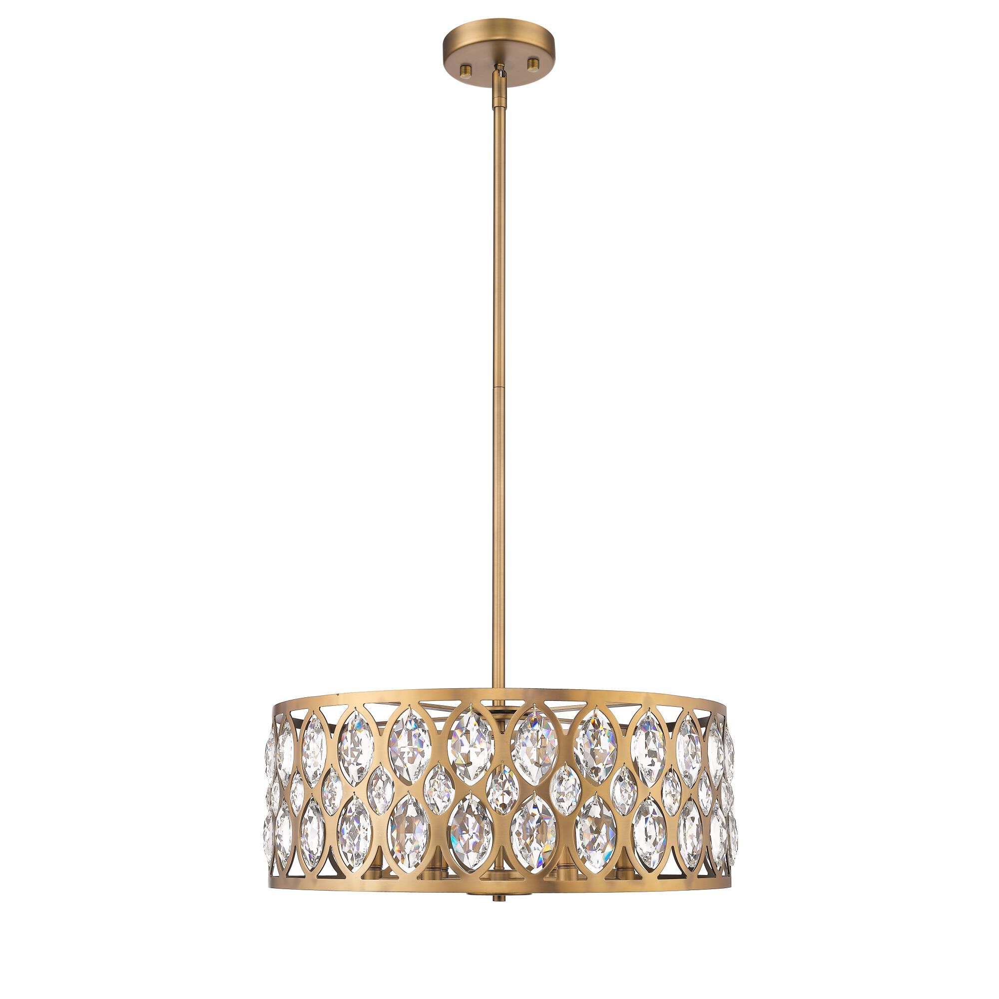 Shown in Heirloom Brass finish and Crystal glass and Crystal shade