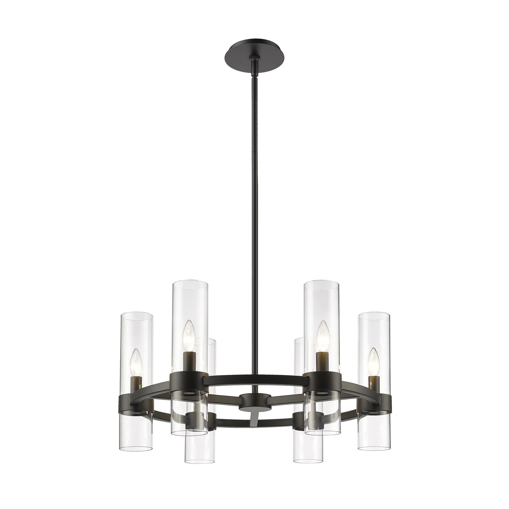Shown in Matte Black finish and Glass shade