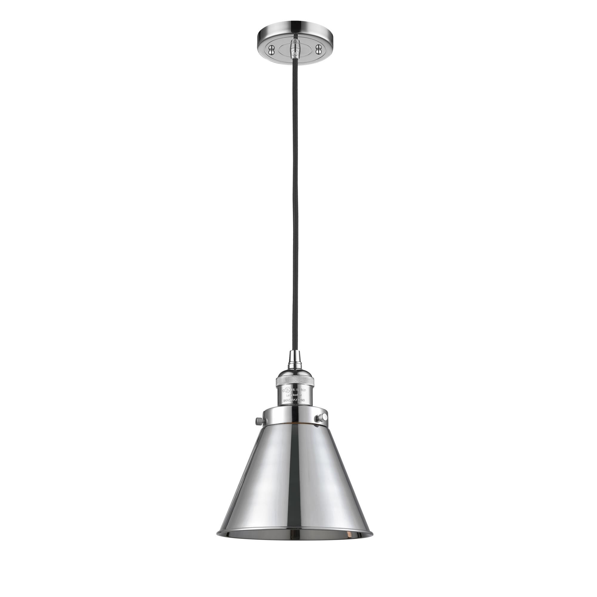 Shown in Polished Chrome finish and Metal - Polished Chrome - Cone shade and Black Textured Cord accent