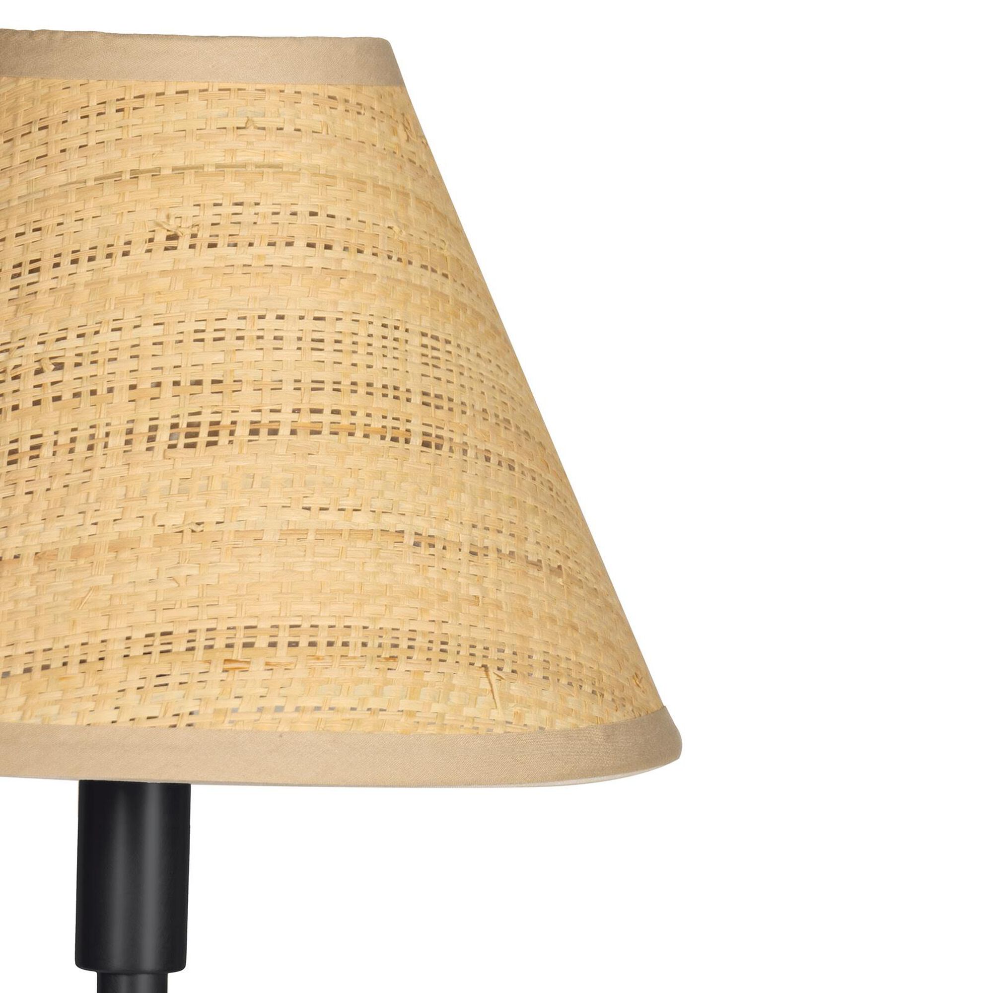 Shown in Blackened Brass finish and Rattan shade