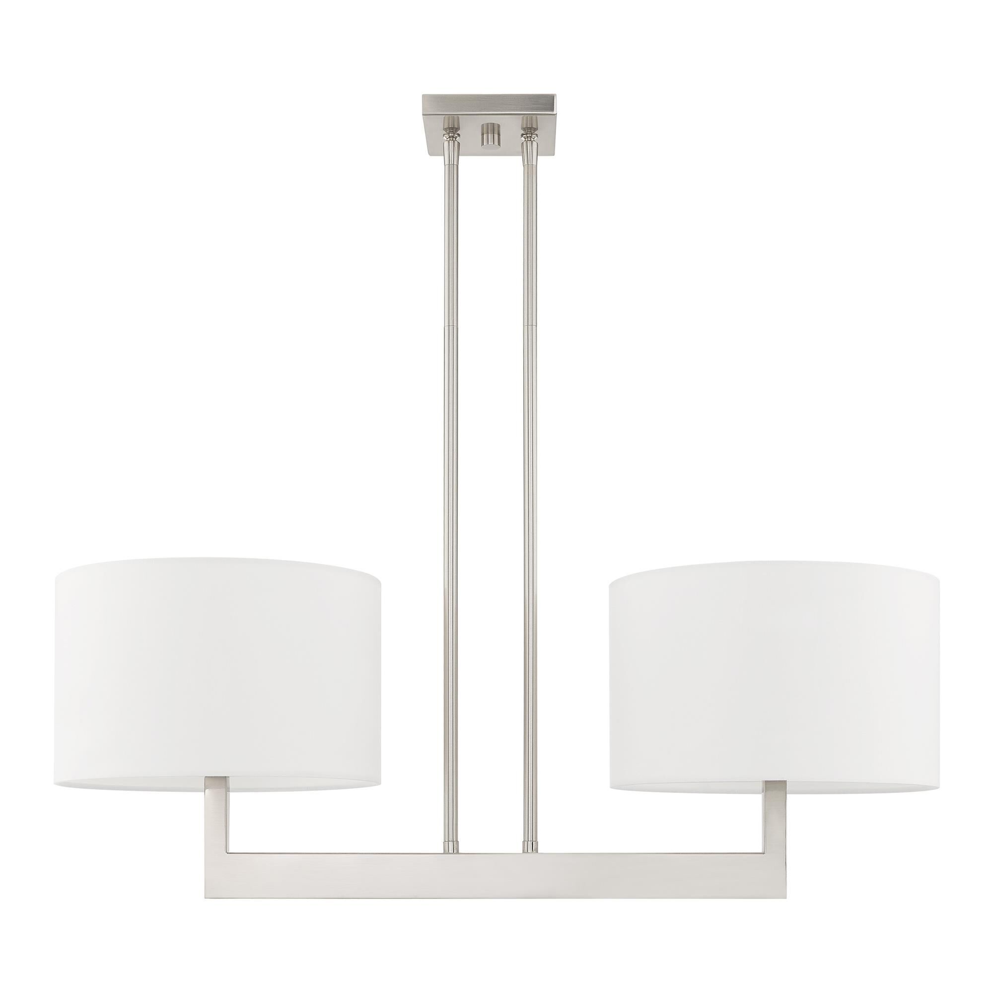 Shown in Brushed Nickel finish and Hand Crafted Off-White Fabric Outside & White Fabric Inside Hardback shade