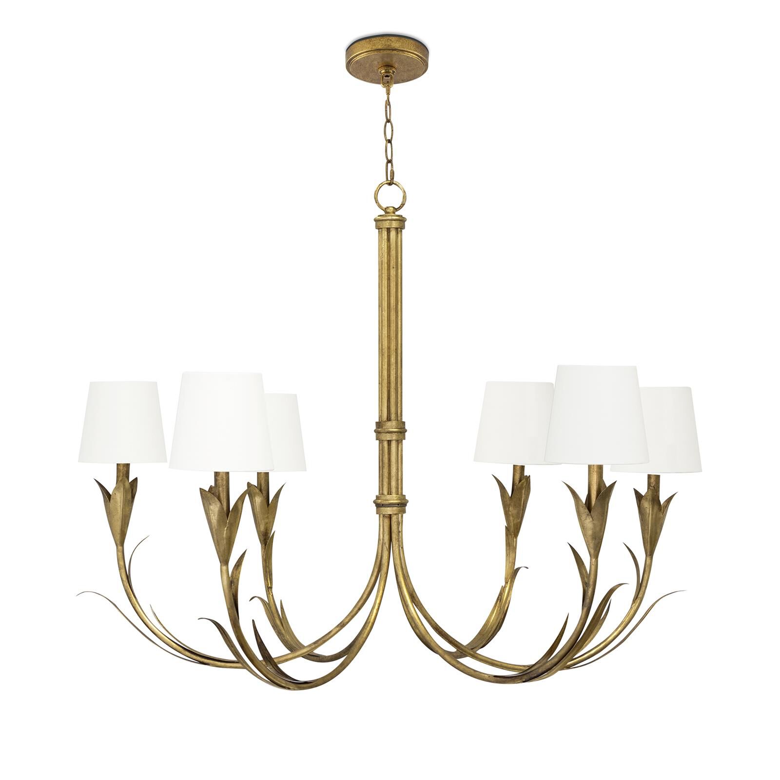Shown in Antique Gold Leaf finish and Linen shade