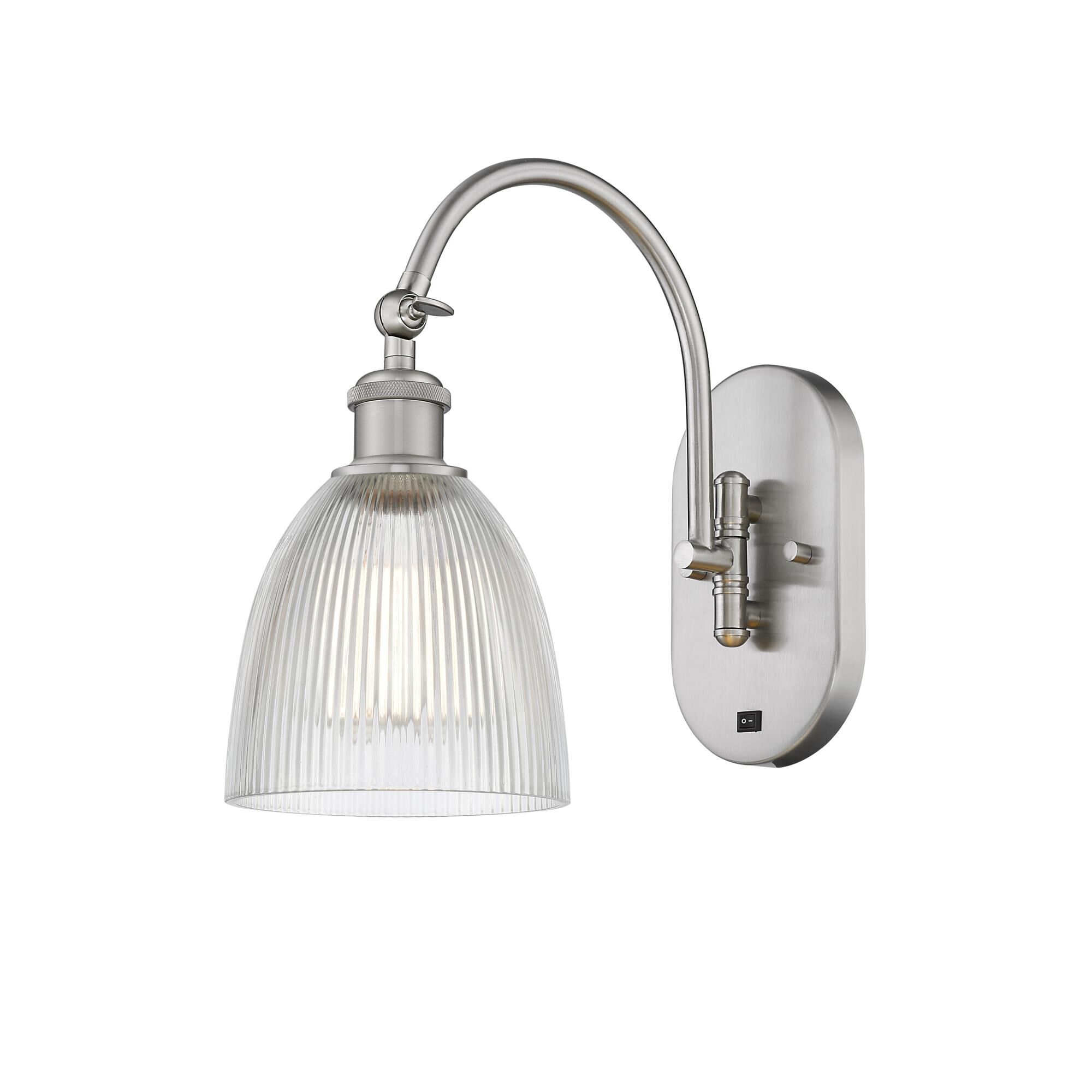 Shown in Brushed Satin Nickel finish and Clear glass