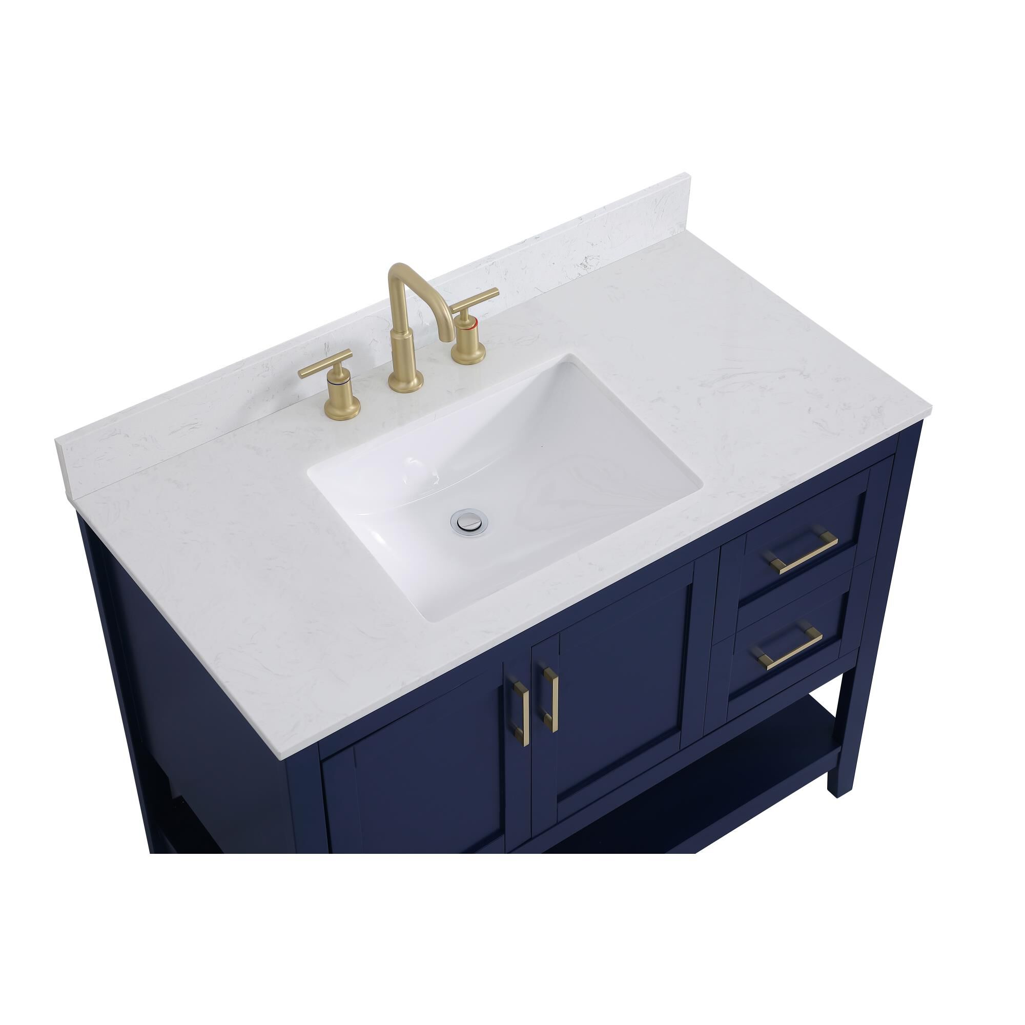 Shown in Blue And Gold With Calacatta Quartz finish