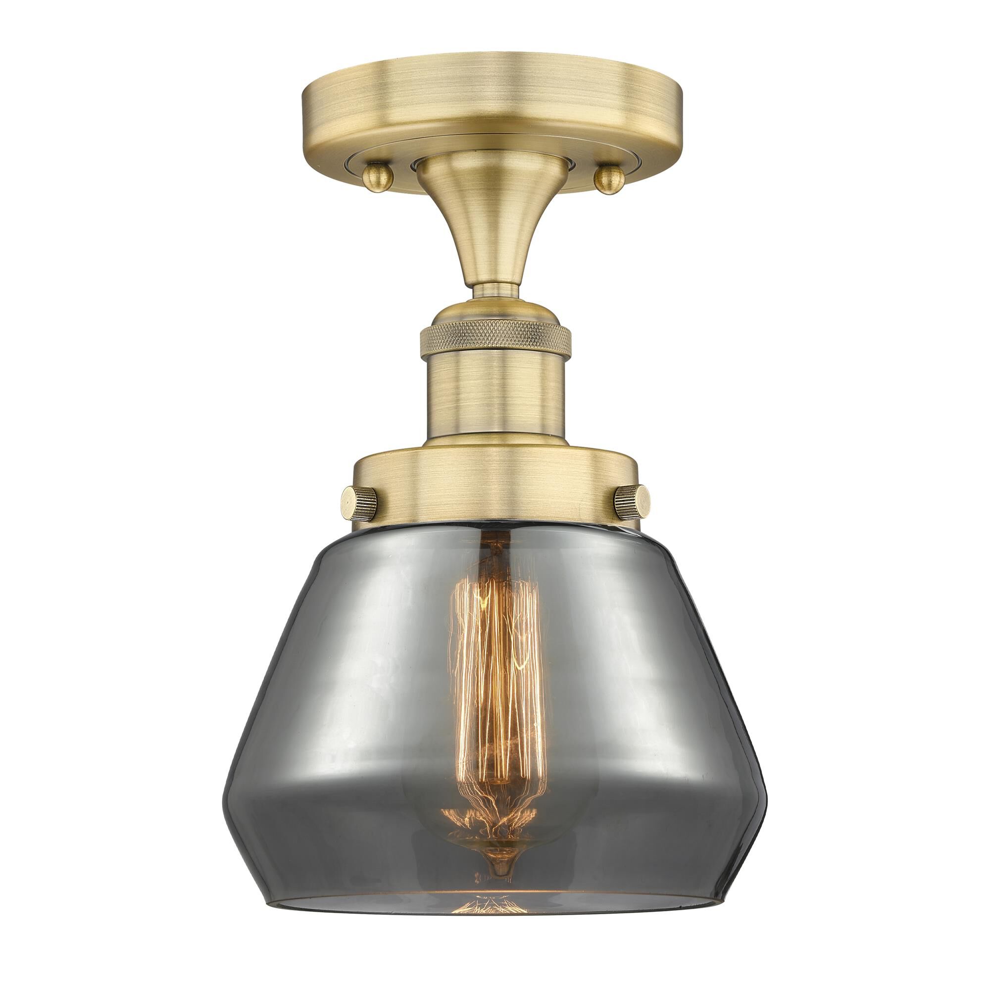 Shown in Brushed Brass finish and Plated Smoke glass