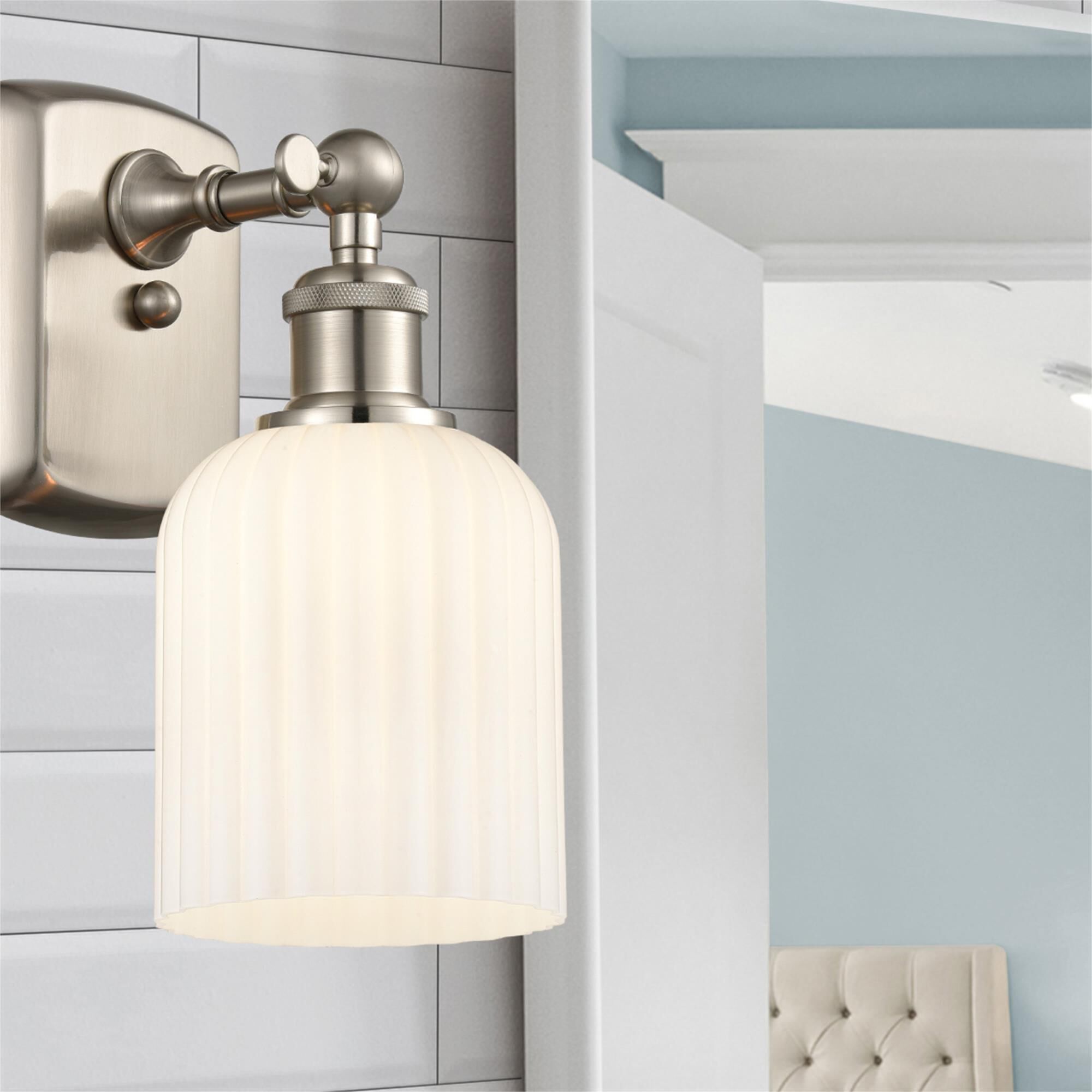 Shown in Satin Nickel finish and Gloss White glass