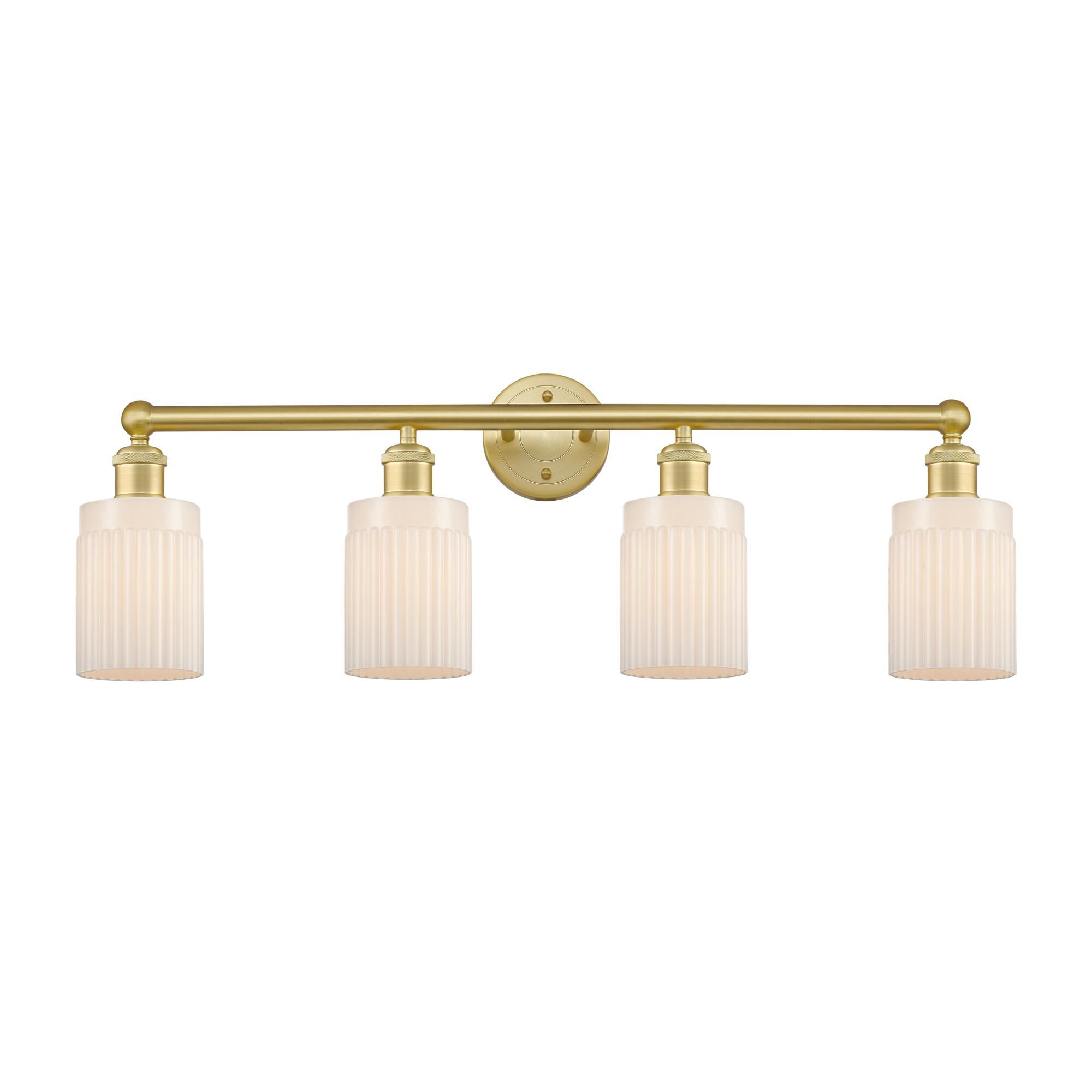 Shown in Satin Gold finish and Matte White glass