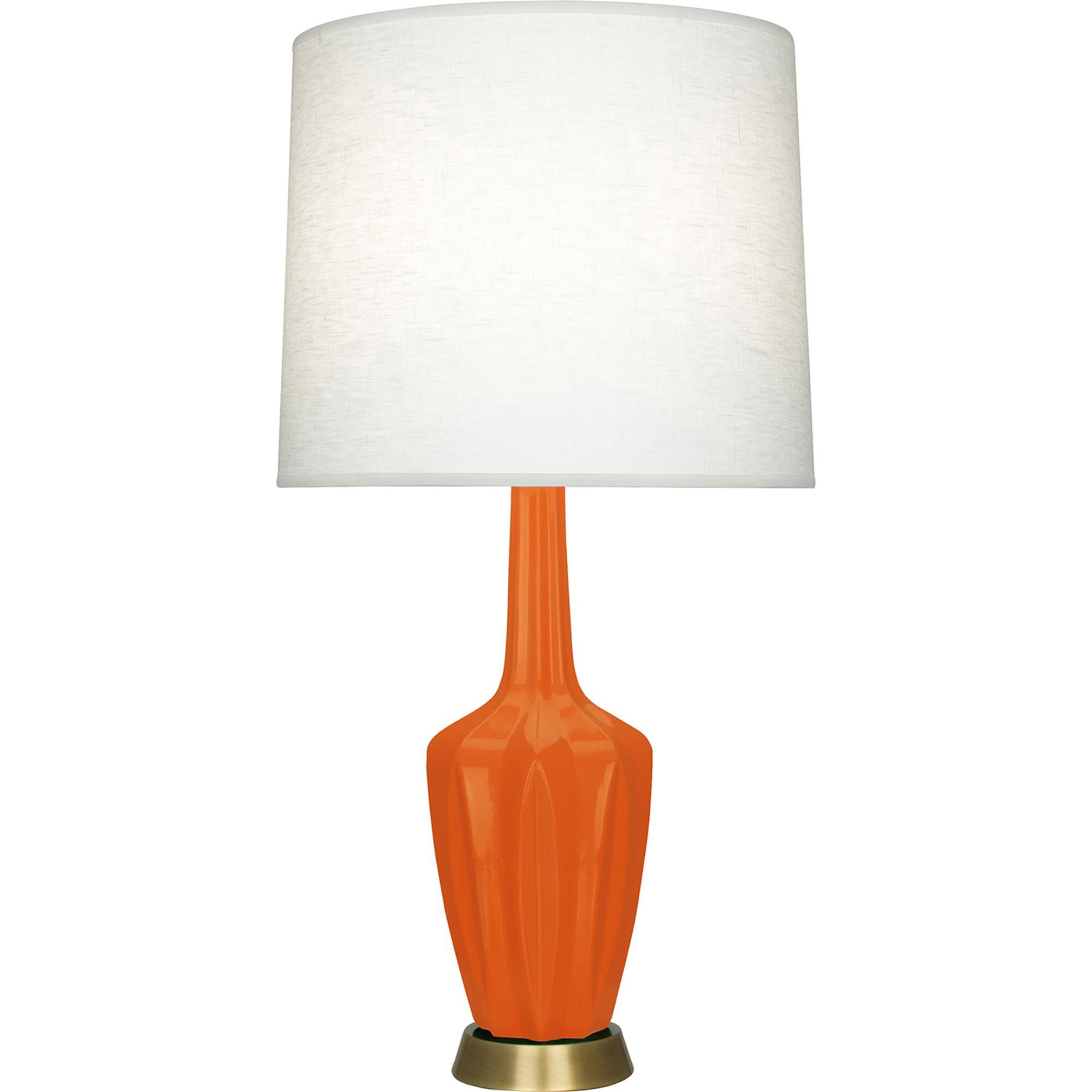 Shown in Pumpkin finish and Off White shade and Warm Brass accent
