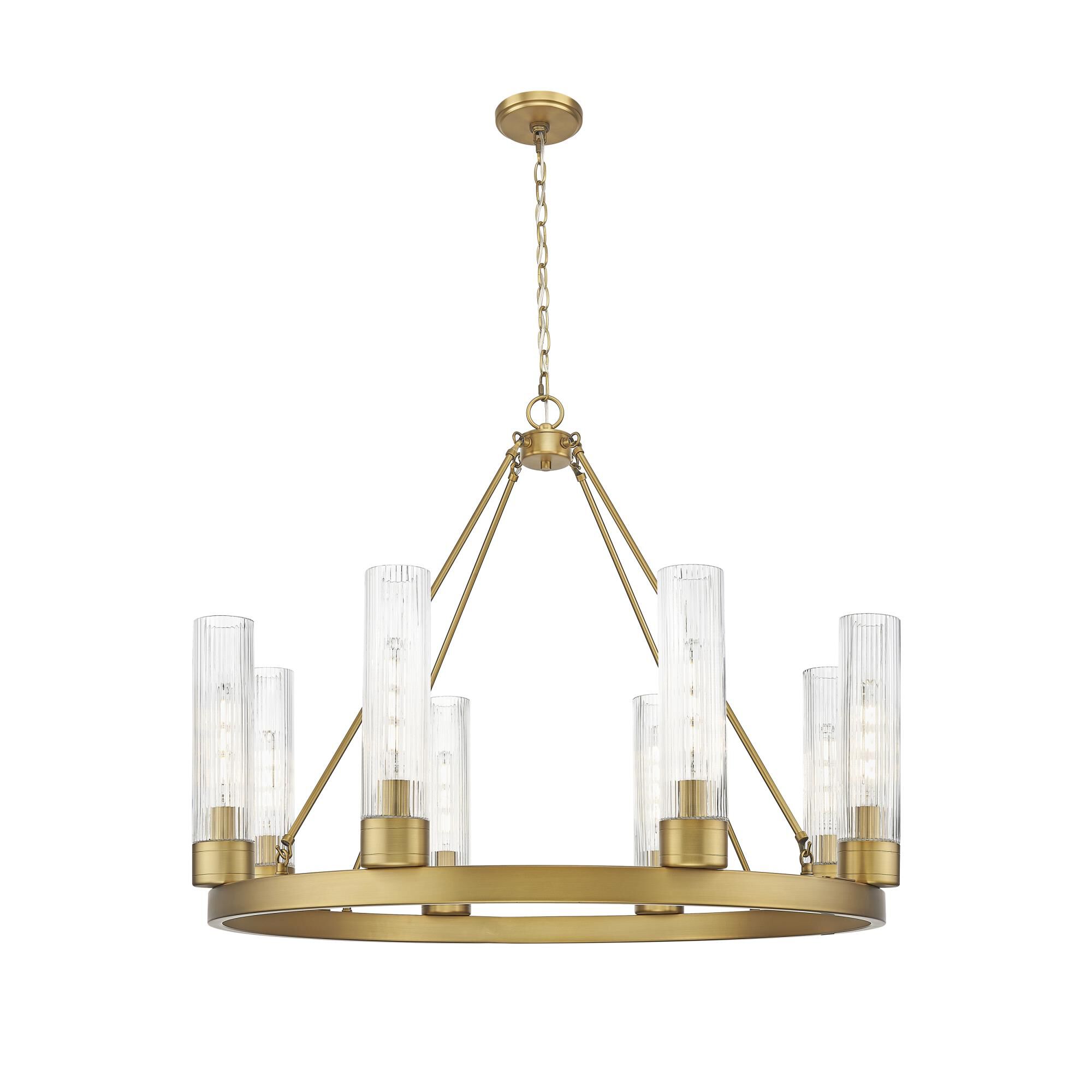 Shown in Brushed Brass finish and Striped Clear glass