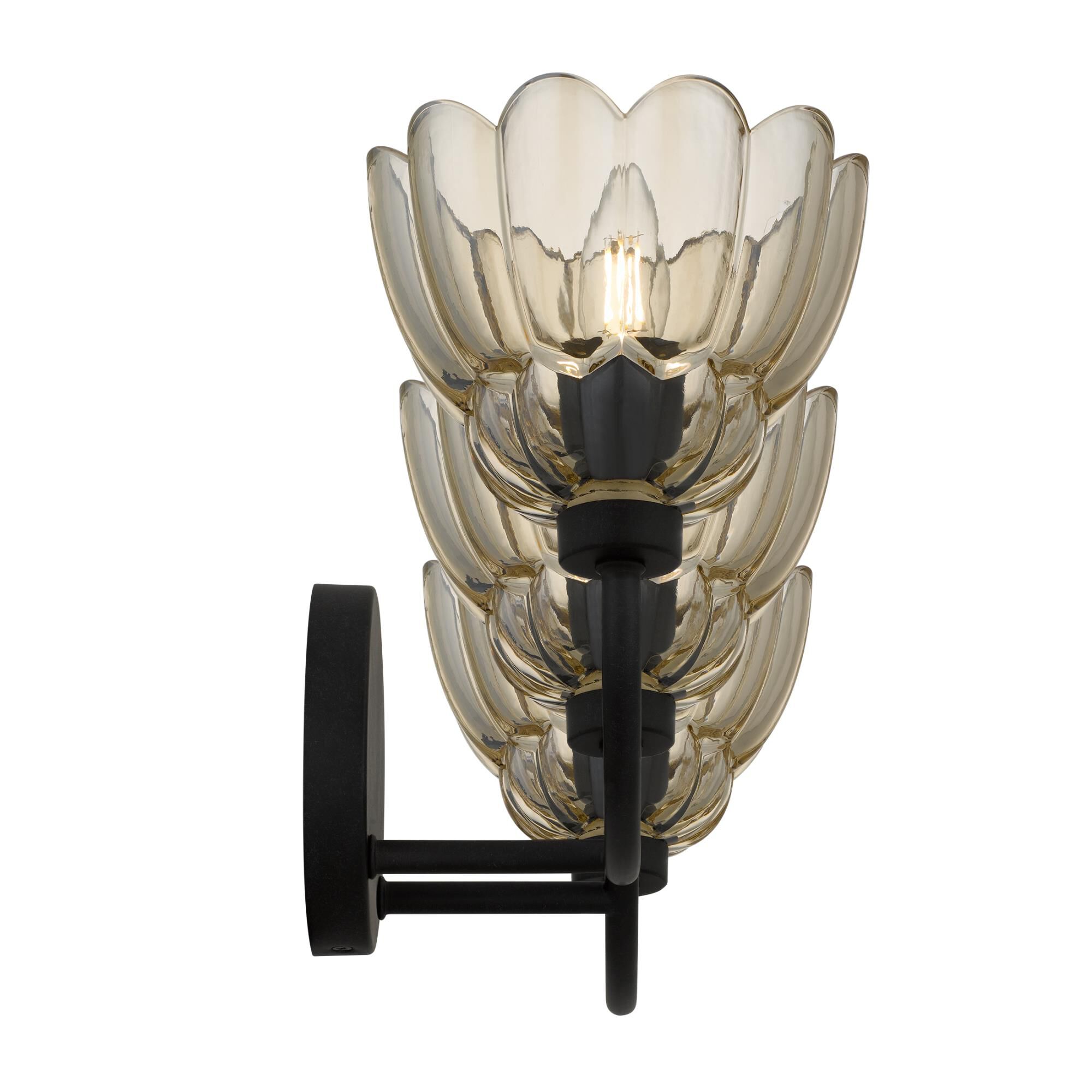 Shown in Mottled Cocoa finish and Amber Glass shade