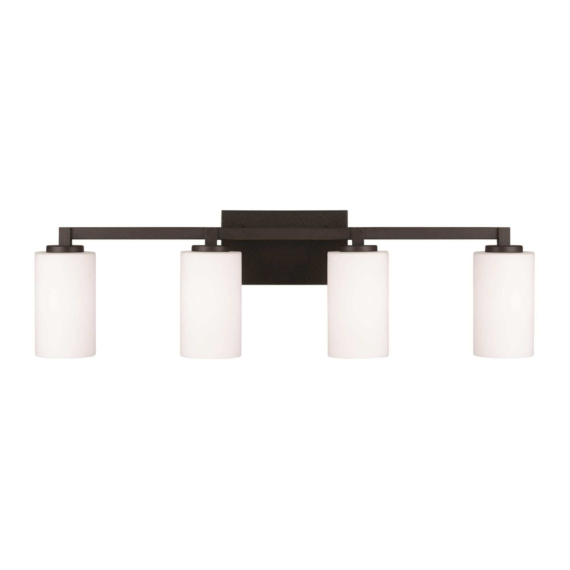 Shown in Black Iron finish and Soft White glass